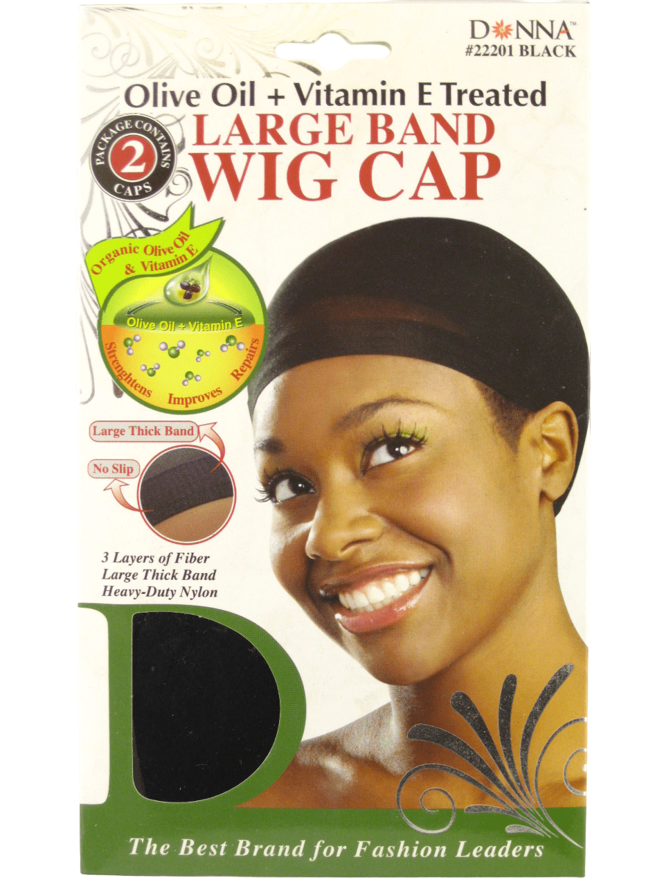 Donna Olive Oil Vitamin E Treated Large Band Wig Cap Black