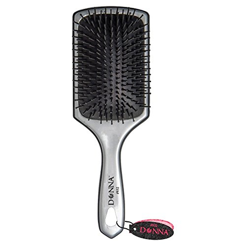 Donna Collection Large Metallic Silver Paddle Hair Brush Black - Thumbnail 2