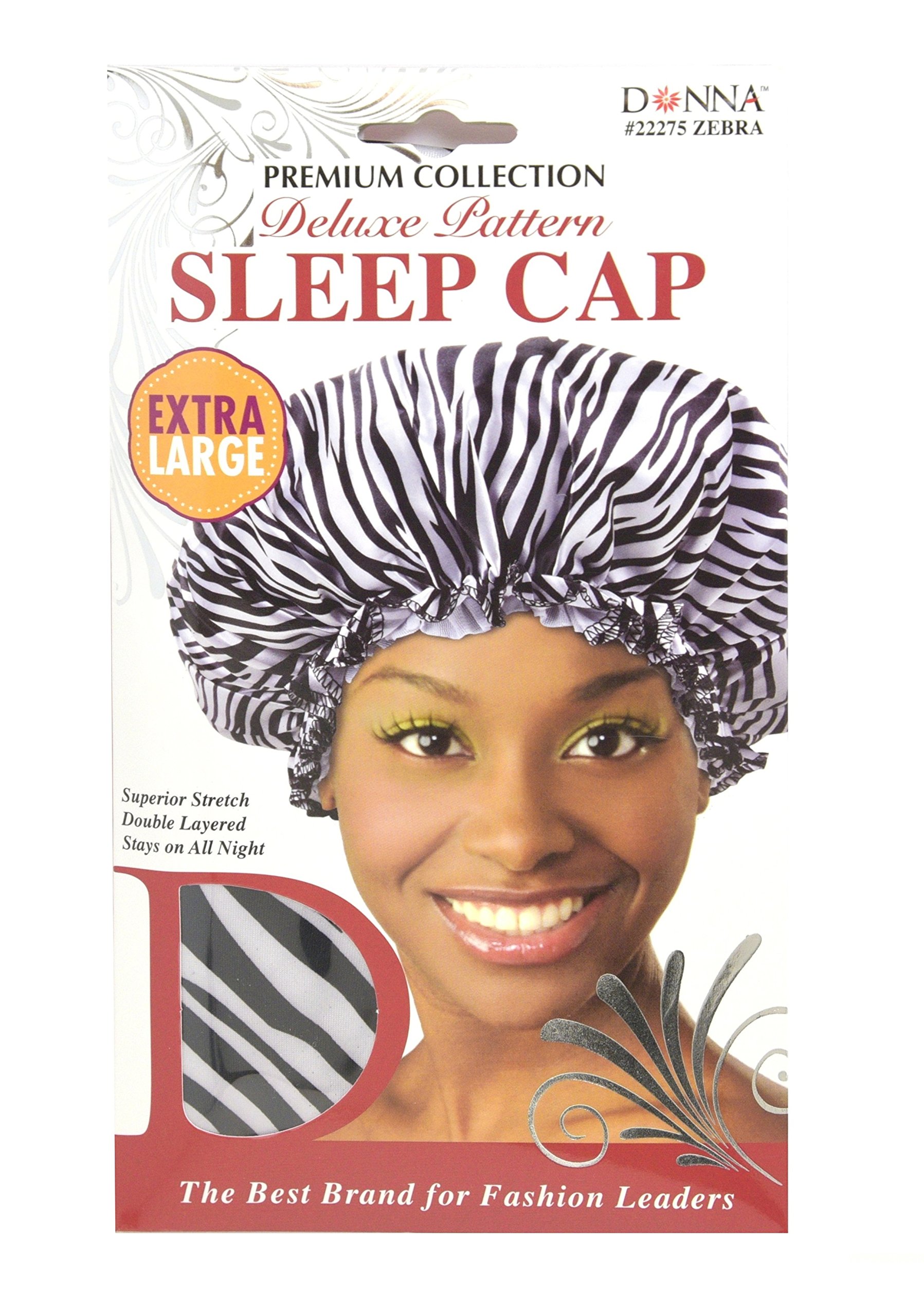 Donna Collection Deluxe Pattern Extra Large Sleep Cap Zebra Pattern