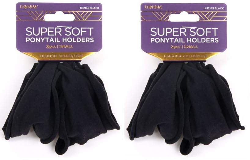 Donna Super Soft Ponytail Holder Small 2 Psc Collection Black Pack of 2