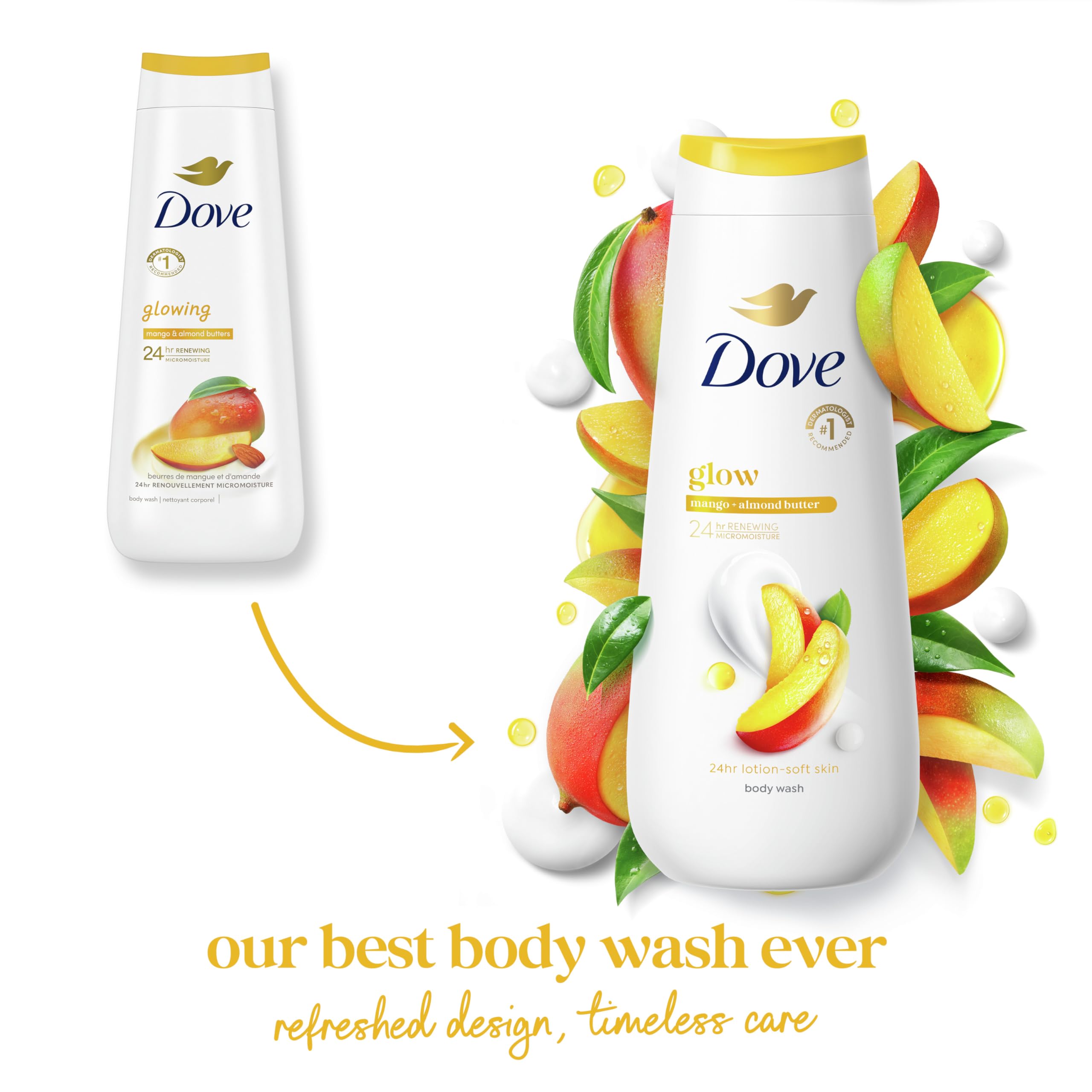 Dove Body Wash Glow Mango Almond Butter for 24hr Lotion Soft Skin Moisturizing - Thumbnail 3