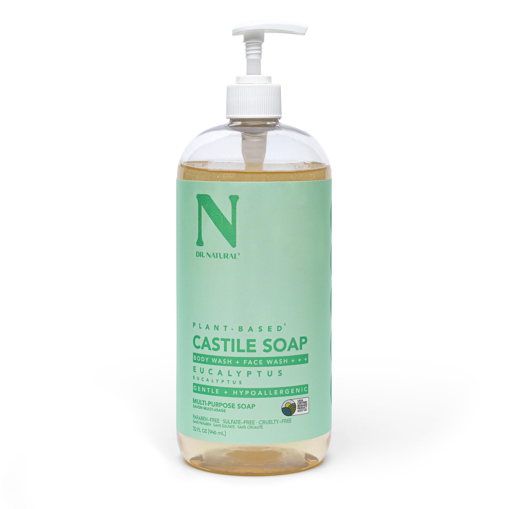 Dr. Natural Castile Liquid Soap Multi Use Body Wash Shampoo and Face Wash