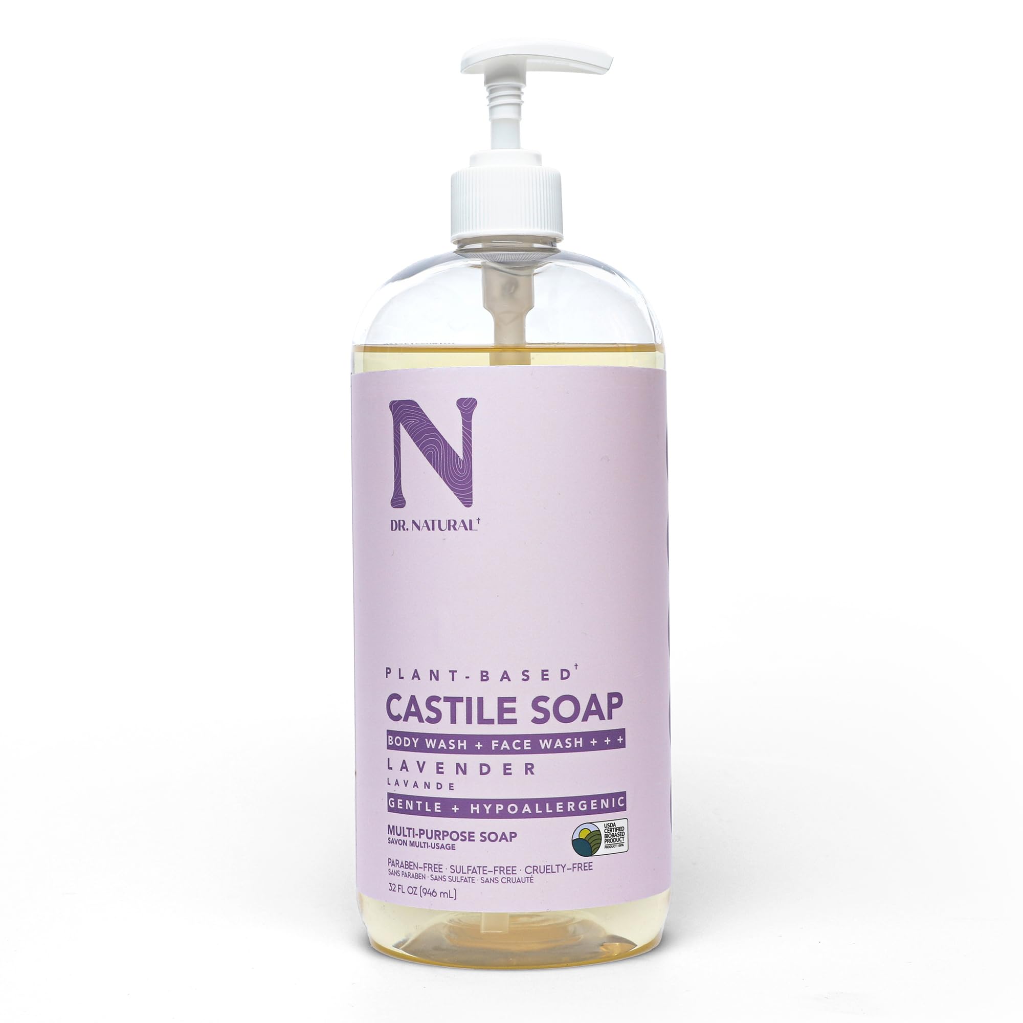 Dr. Natural Castile Liquid Soap Multi Use Body Wash Shampoo and Face Wash