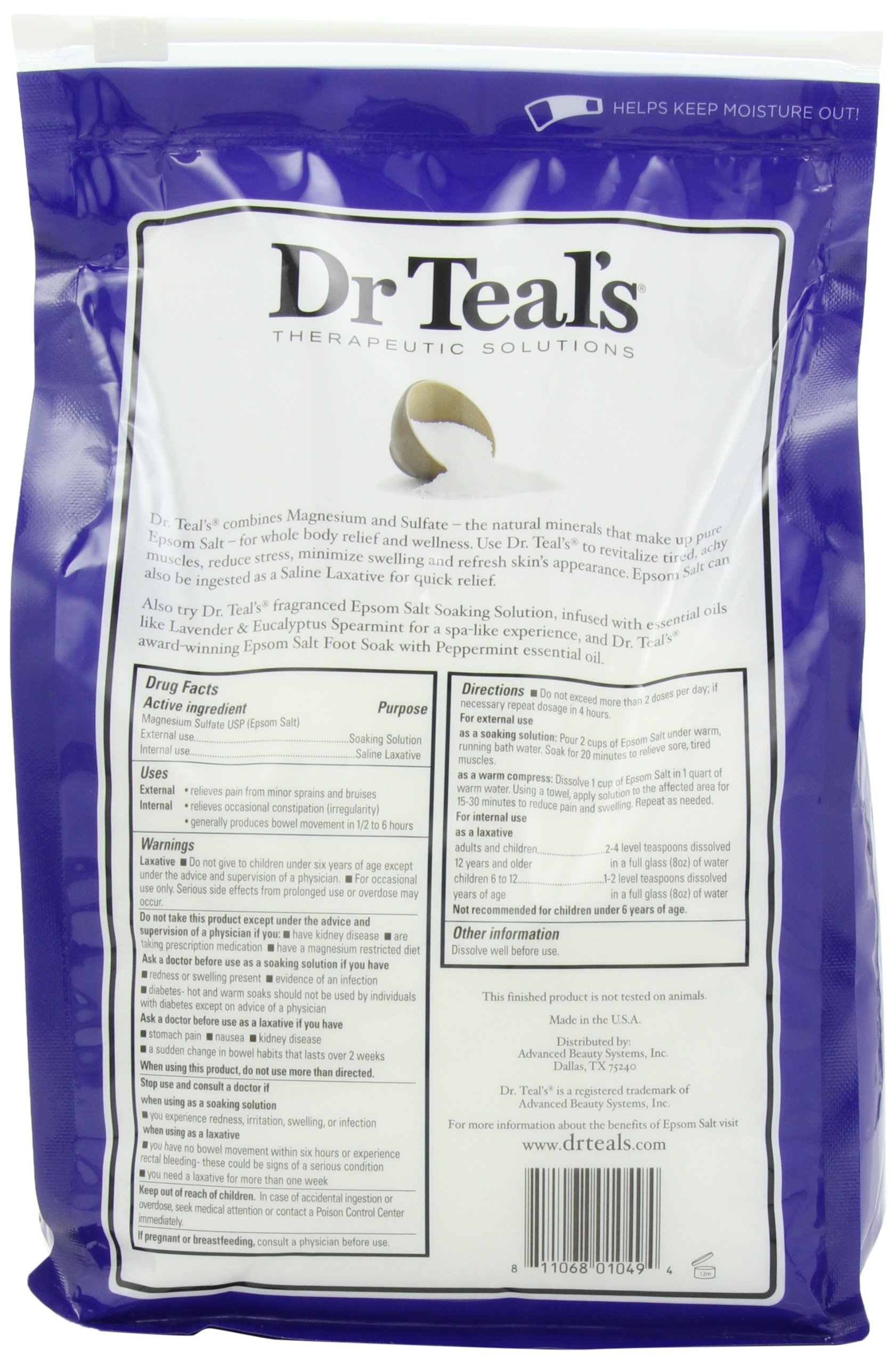 Dr Teal's Epsom Salt Soaking Solution Magnesium Sulfate U.s.p 96 oz - Thumbnail 2