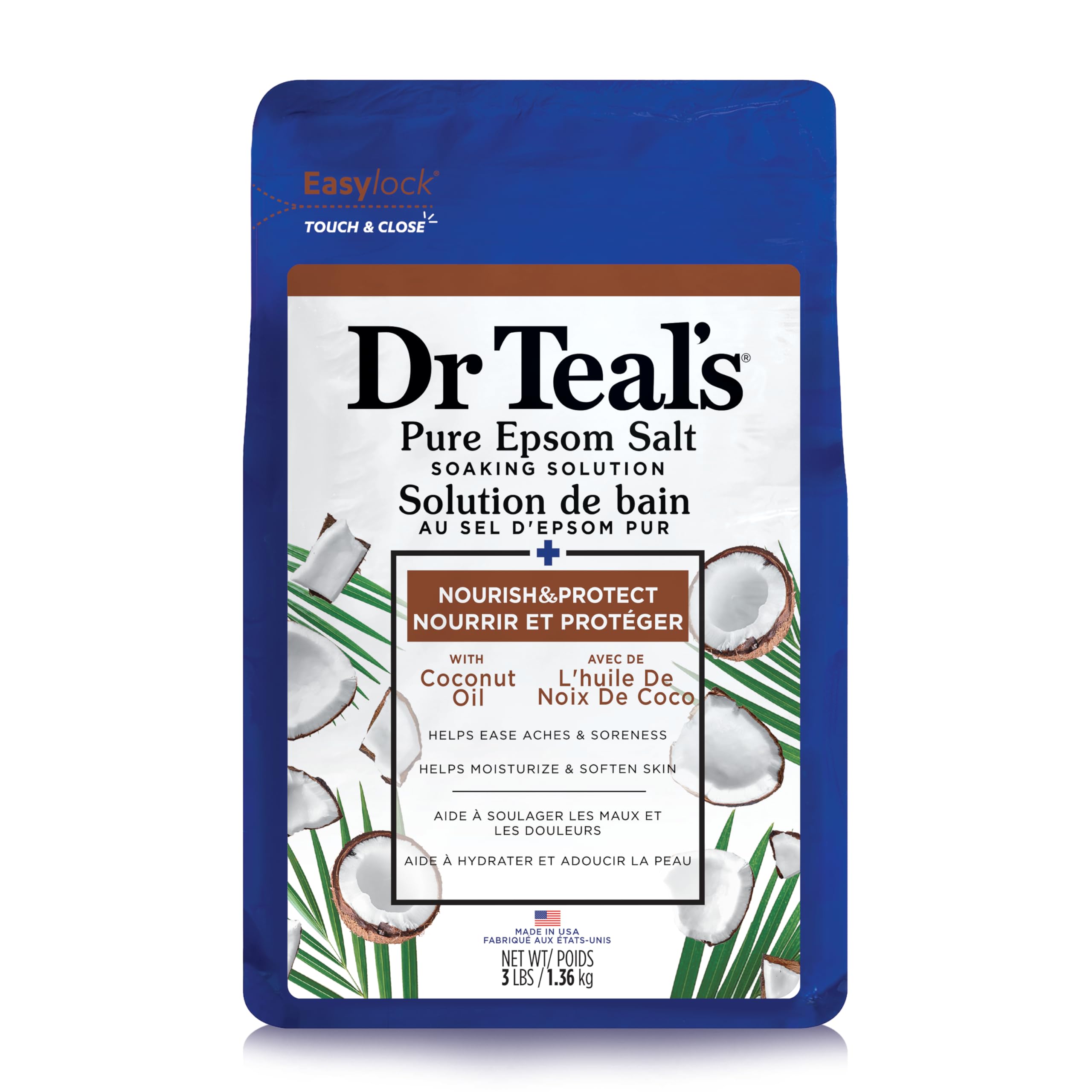 Dr Teal's Salt Soak With Pure Epsom Salt Nourish Protect With Coconut Oil 3 Lbs