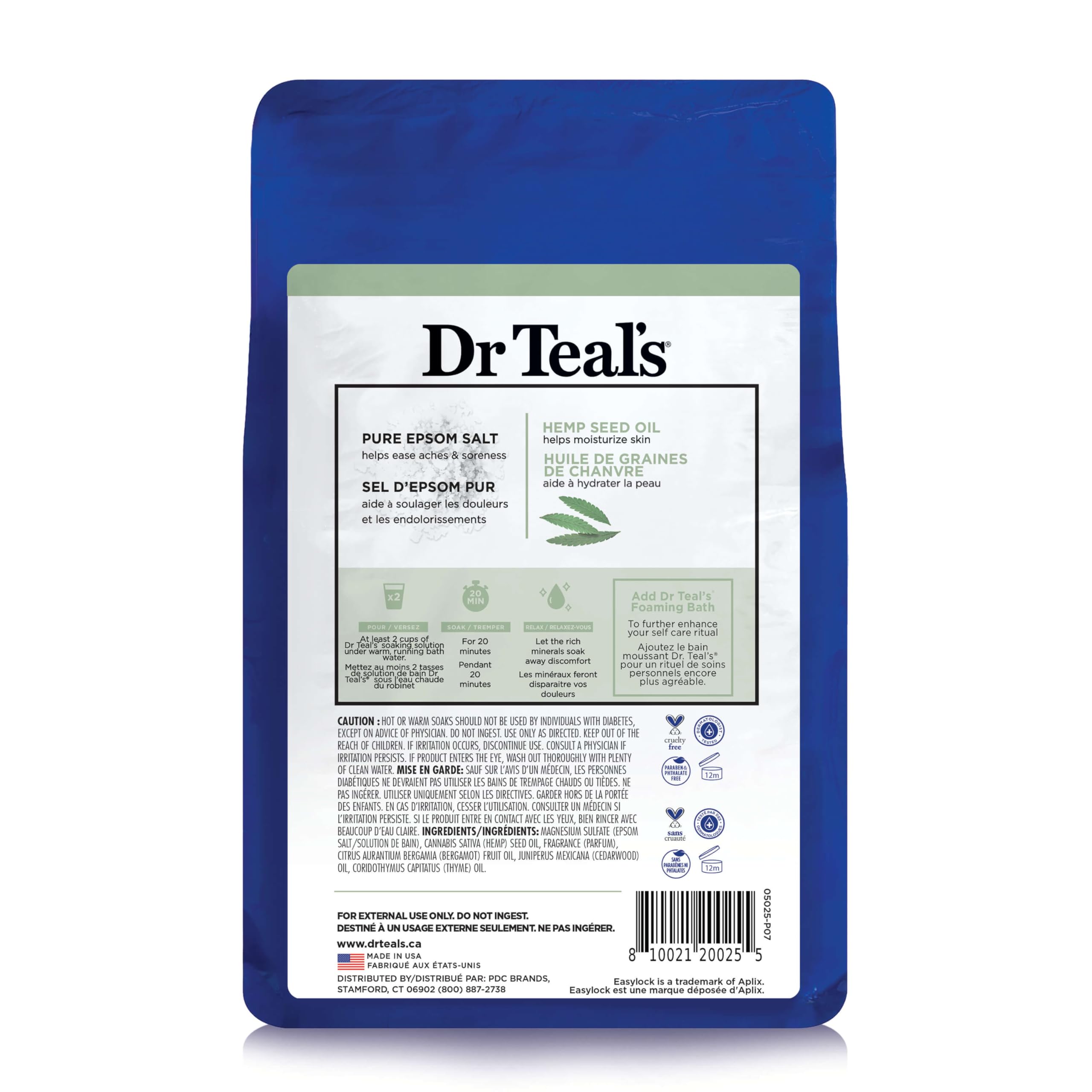 Dr Teal's Pure Epsom Magnesium Salt Soak Cannabis Sativa Hemp Seed Oil 3 Lb - Thumbnail 2