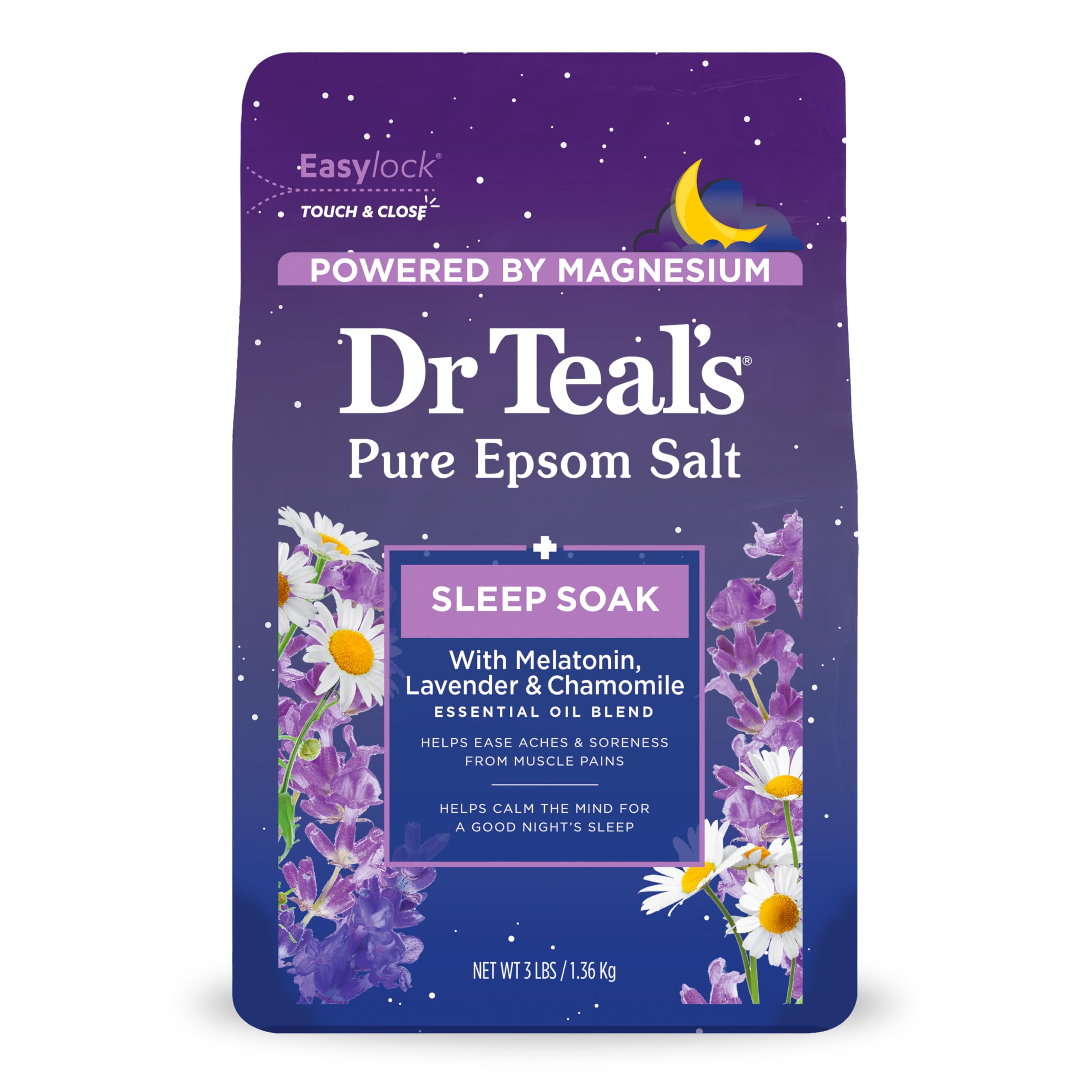 Dr Teal's Pure Epsom Salt Soak Sleep Blend With Melatonin Lavender Chamomile