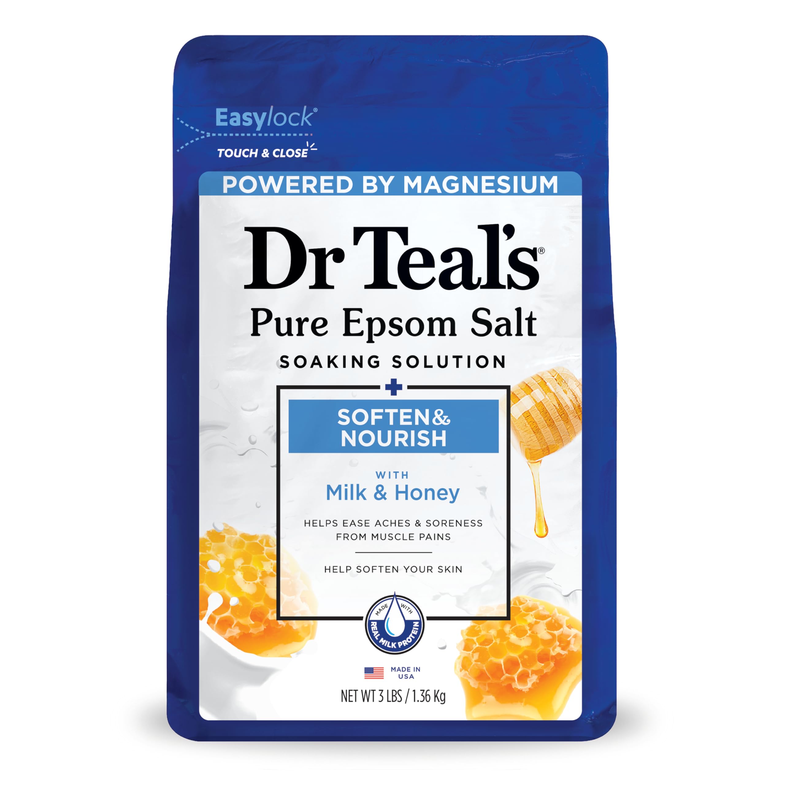 Dr. Teal's Epsom Salt Soaking Solution Soften Nourish With Milk and Honey 48 oz