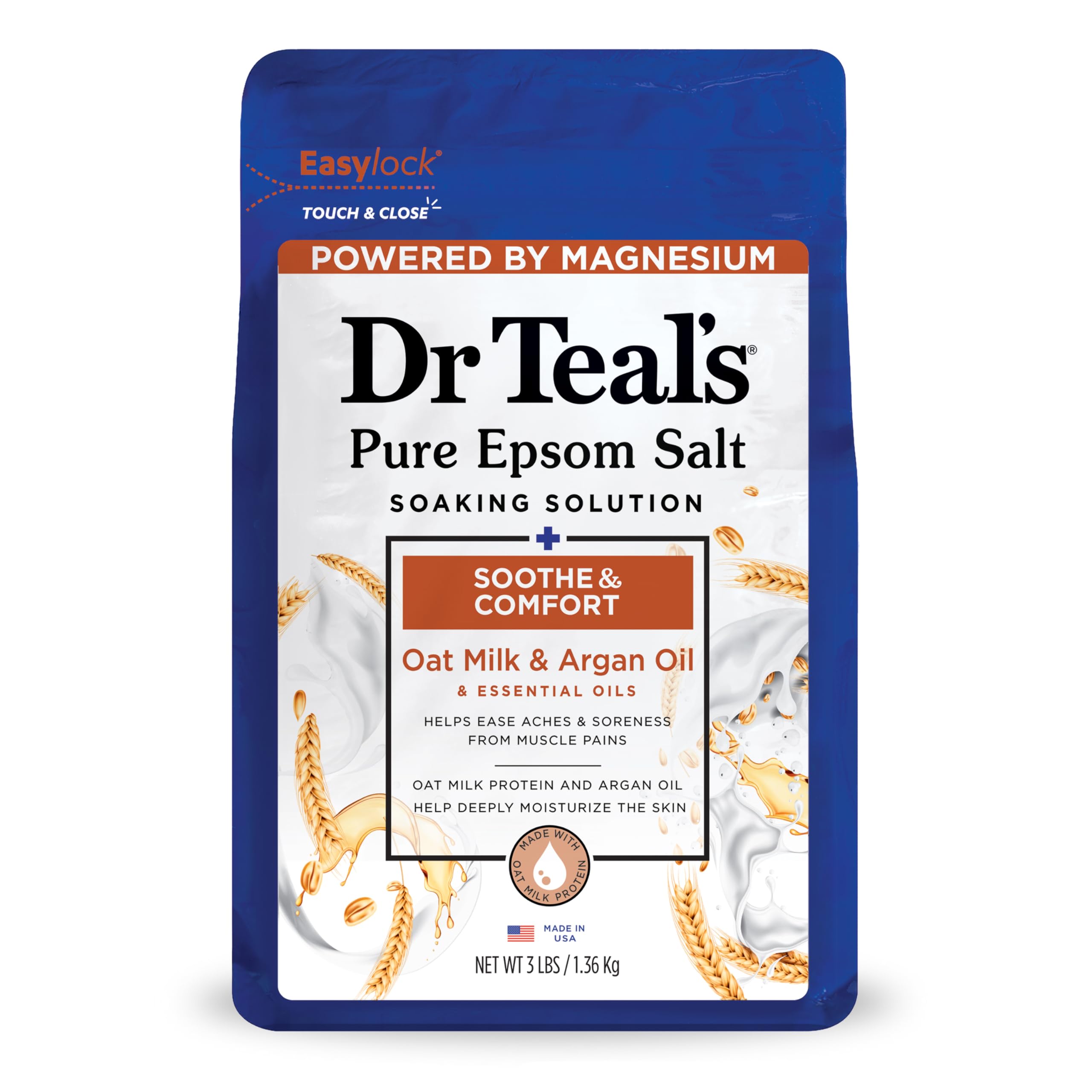 Dr Teal's Epsom Salt Magnesium Soak Soothe Comfort With Oat Milk Argan Oil 3 Lbs