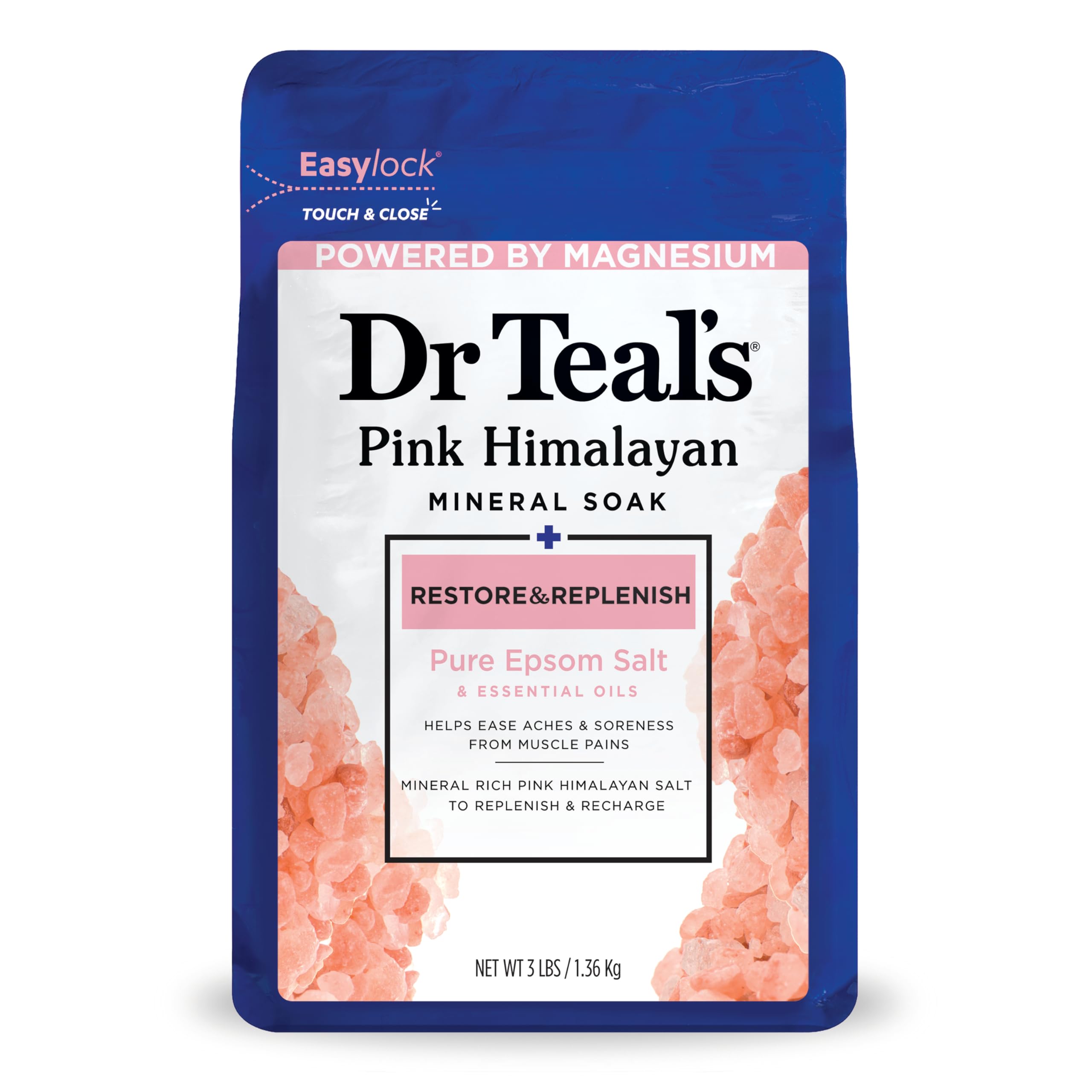 Dr Teal's Epsom Salt Magnesium Soak Restore Replenish With Pink Himalayan Salt