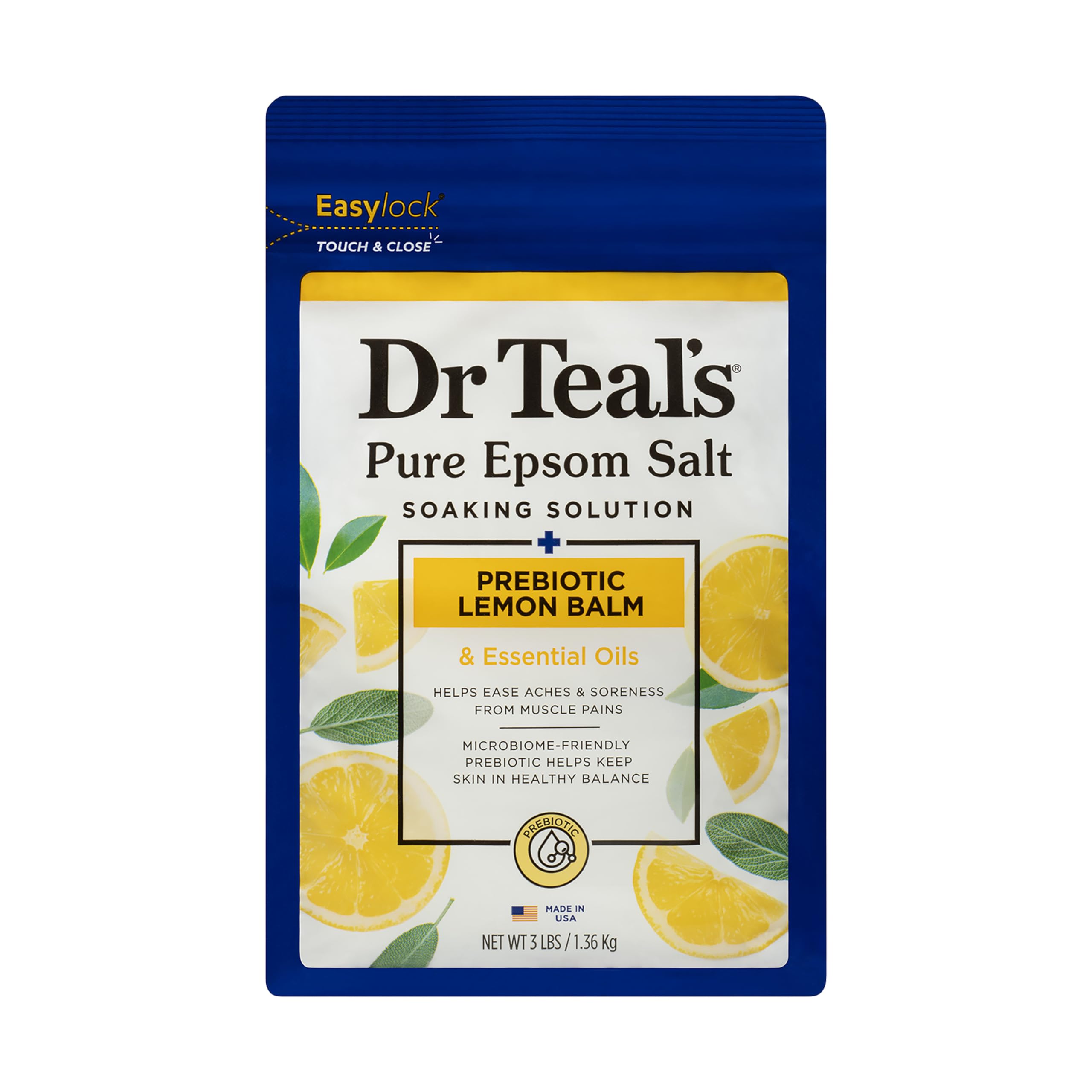 Dr Teal's Epsom Salt Magnesium Soak Prebiotic Lemon Balm Sage 3 Lbs