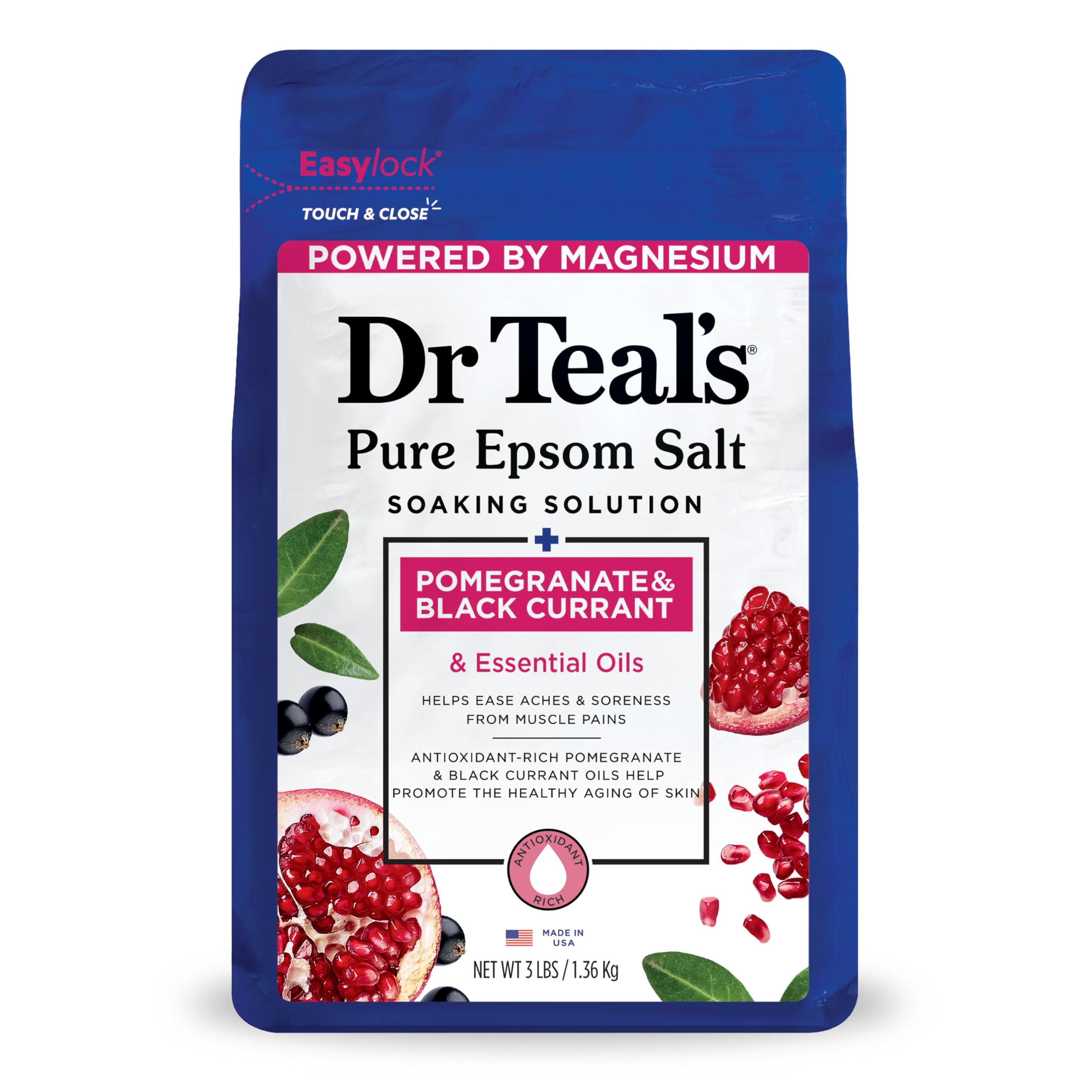 Dr Teal's Epsom Salt Magnesium Soak Pomegranate Black Currant 3 Lbs