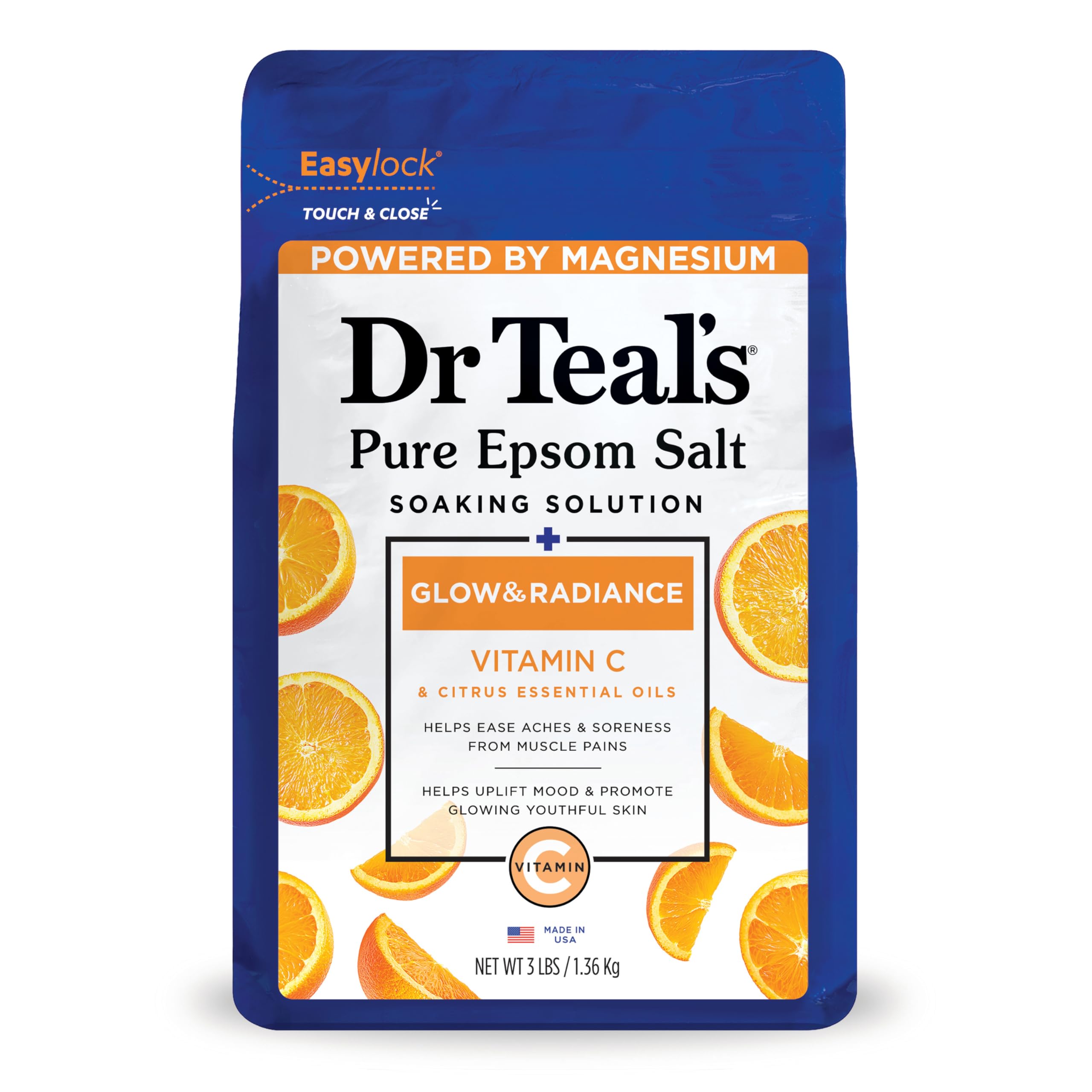 Dr Teal's Pure Epsom Magnesium Salt Soak Glow Radiance With Vitamin C Citrus