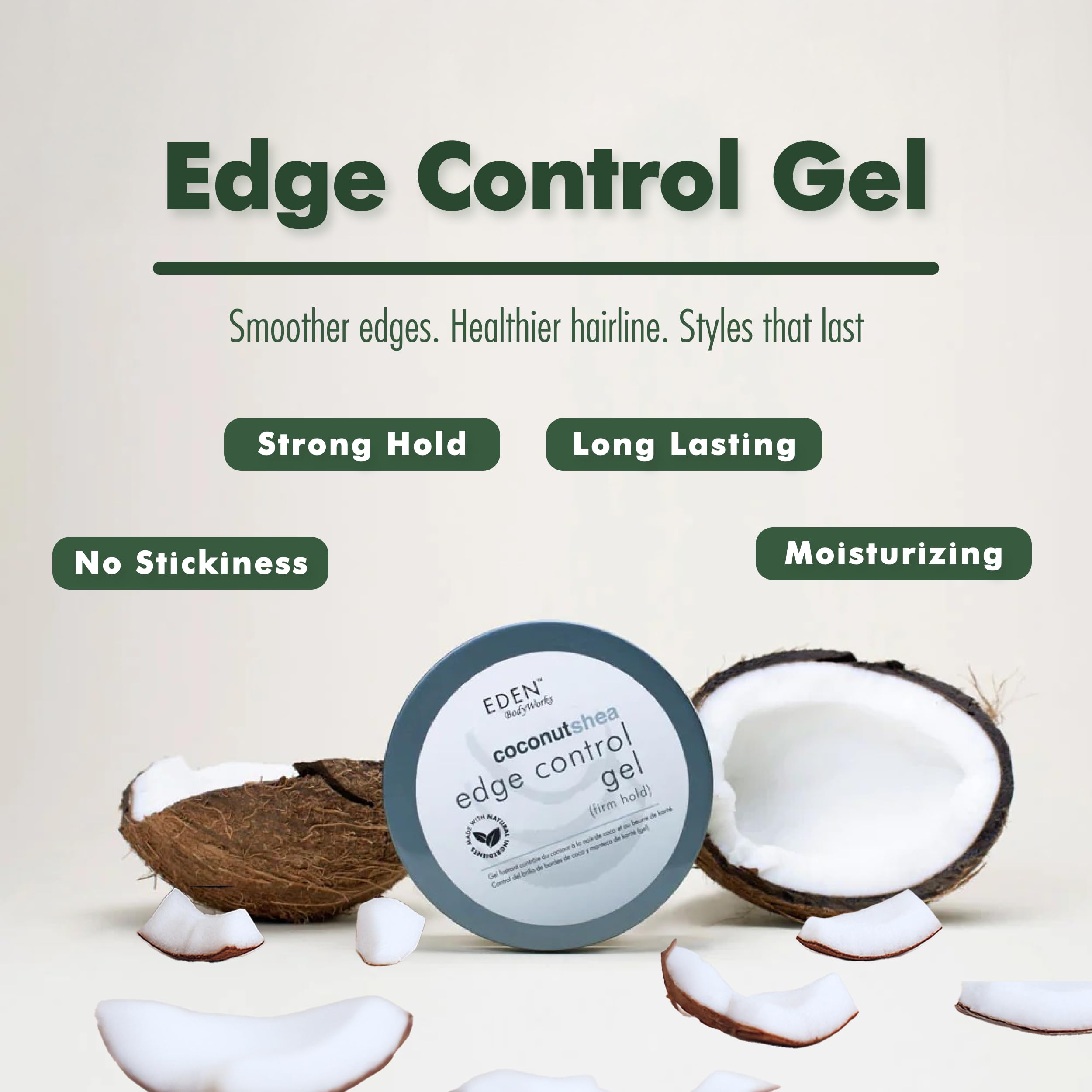 Eden Bodyworks Coconut Shea Edge Control Gel | Strong Hold Edge Tamer for Curly - Thumbnail 2