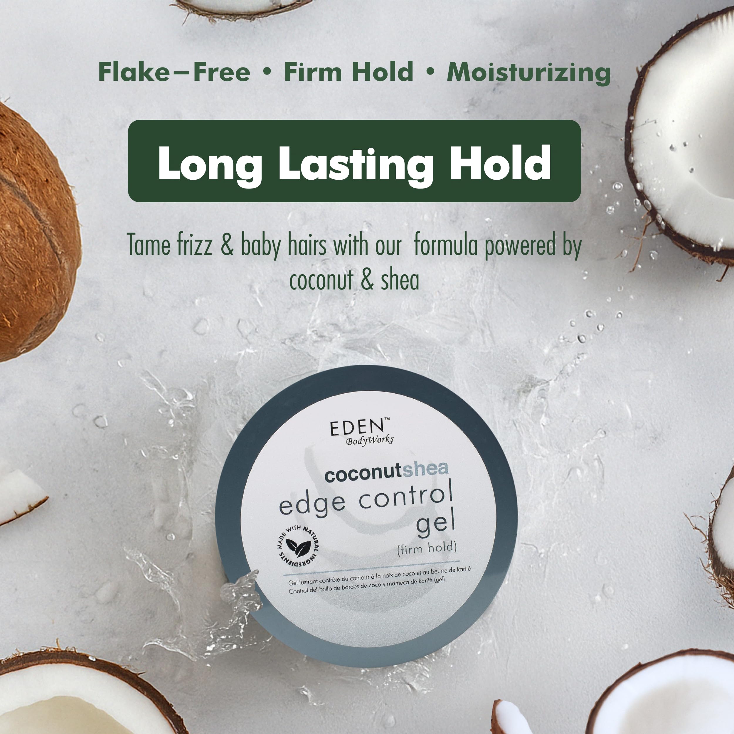 Eden Bodyworks Coconut Shea Edge Control Gel | Strong Hold Edge Tamer for Curly - Thumbnail 3