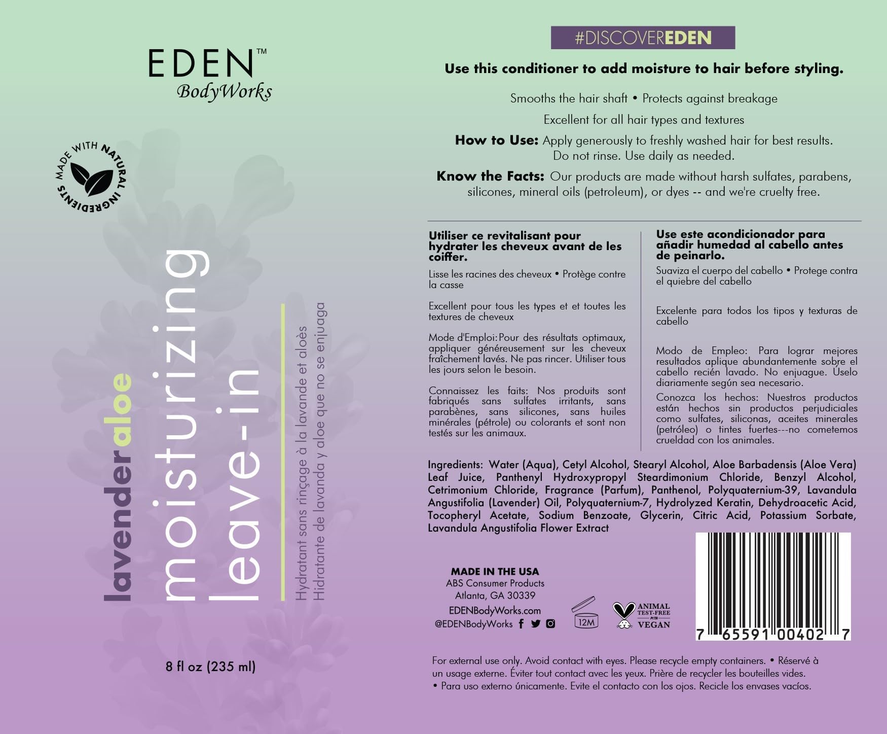 Eden Bodyworks Lavender Aloe Leave In Conditioner Moisturize Dry Damaged Hair - Thumbnail 3