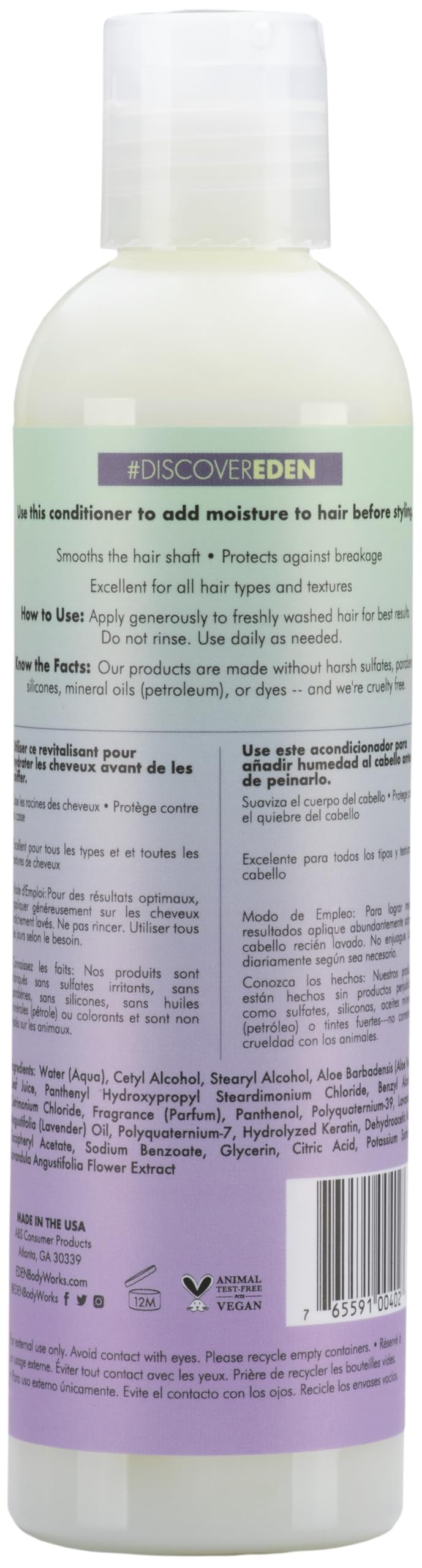 Eden Bodyworks Lavender Aloe Leave In Conditioner Moisturize Dry Damaged Hair