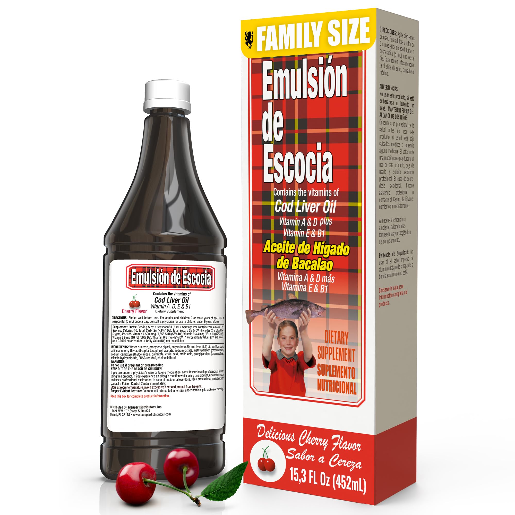 Emulsión de Escocia With Cod Liver Oil Cherry Flavor Vitamins A D E B1 for