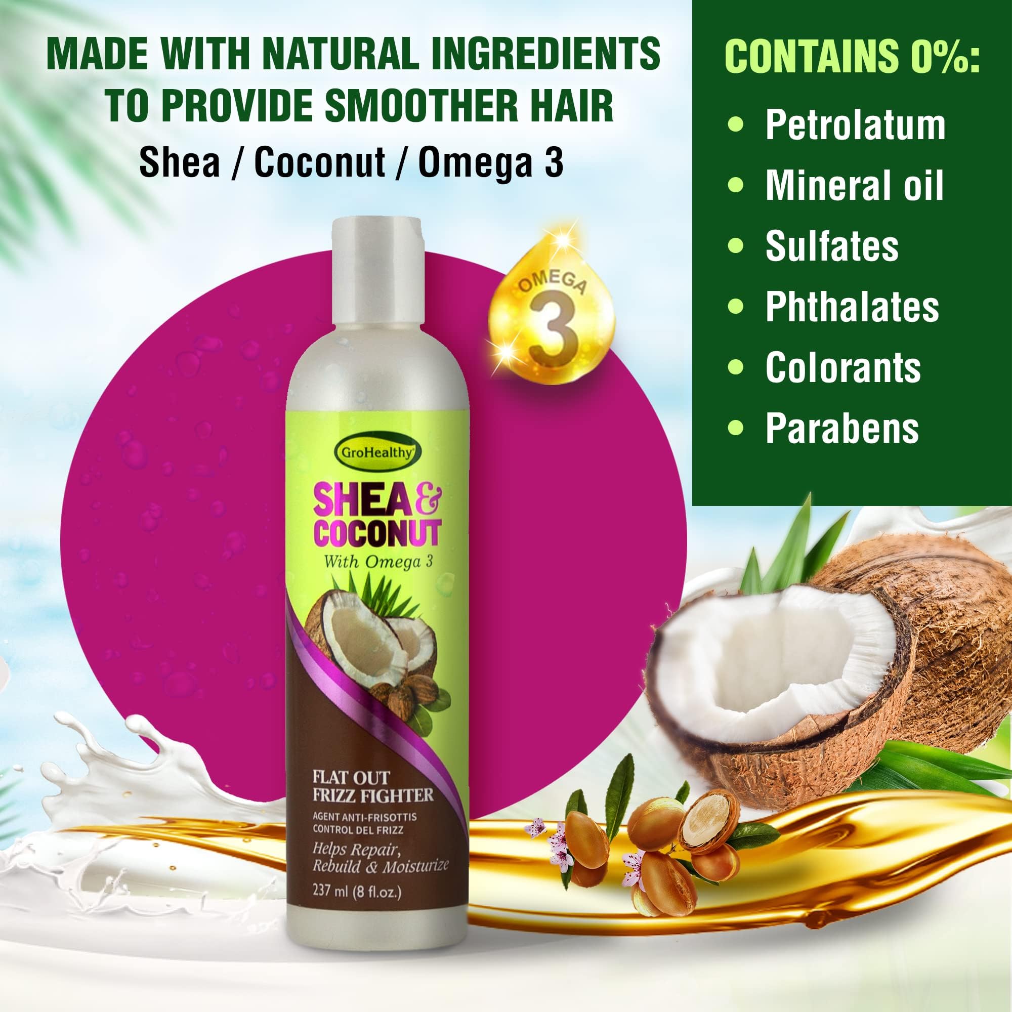 Grohealthy Gro Healthy Shea Coconut Flat Out Frizz Fighter 8 oz - Thumbnail 3