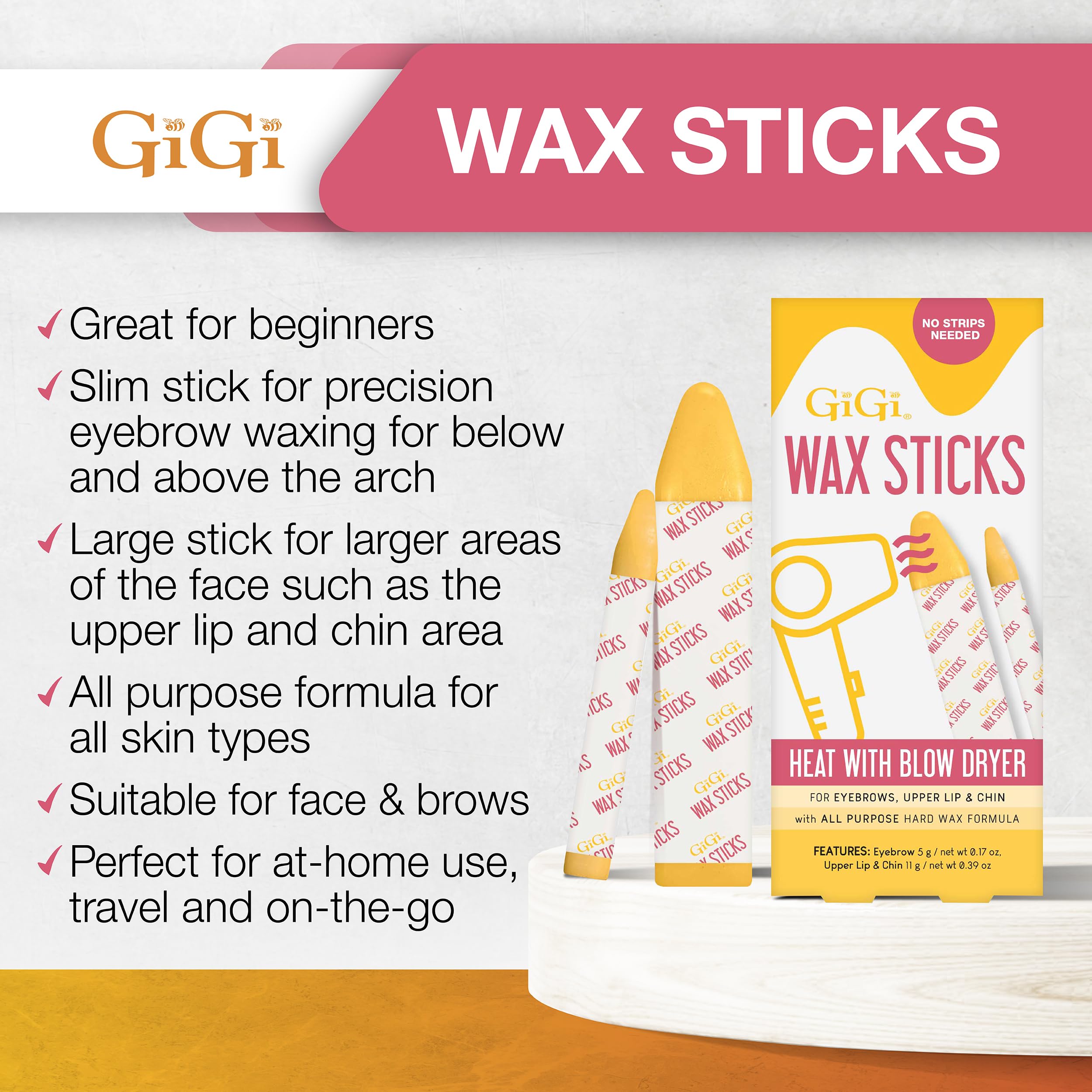 Gigi Wax Sticks for Hair Removal Hard Wax Kit for Eyebrows Upper Lip Chin No - Thumbnail 3