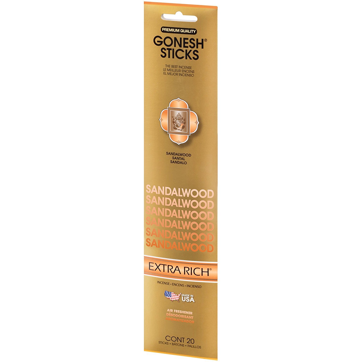 Sandalwood Goxrsa Gonesh Stick Incense Single 20 Stick Pack Gold - Thumbnail 2