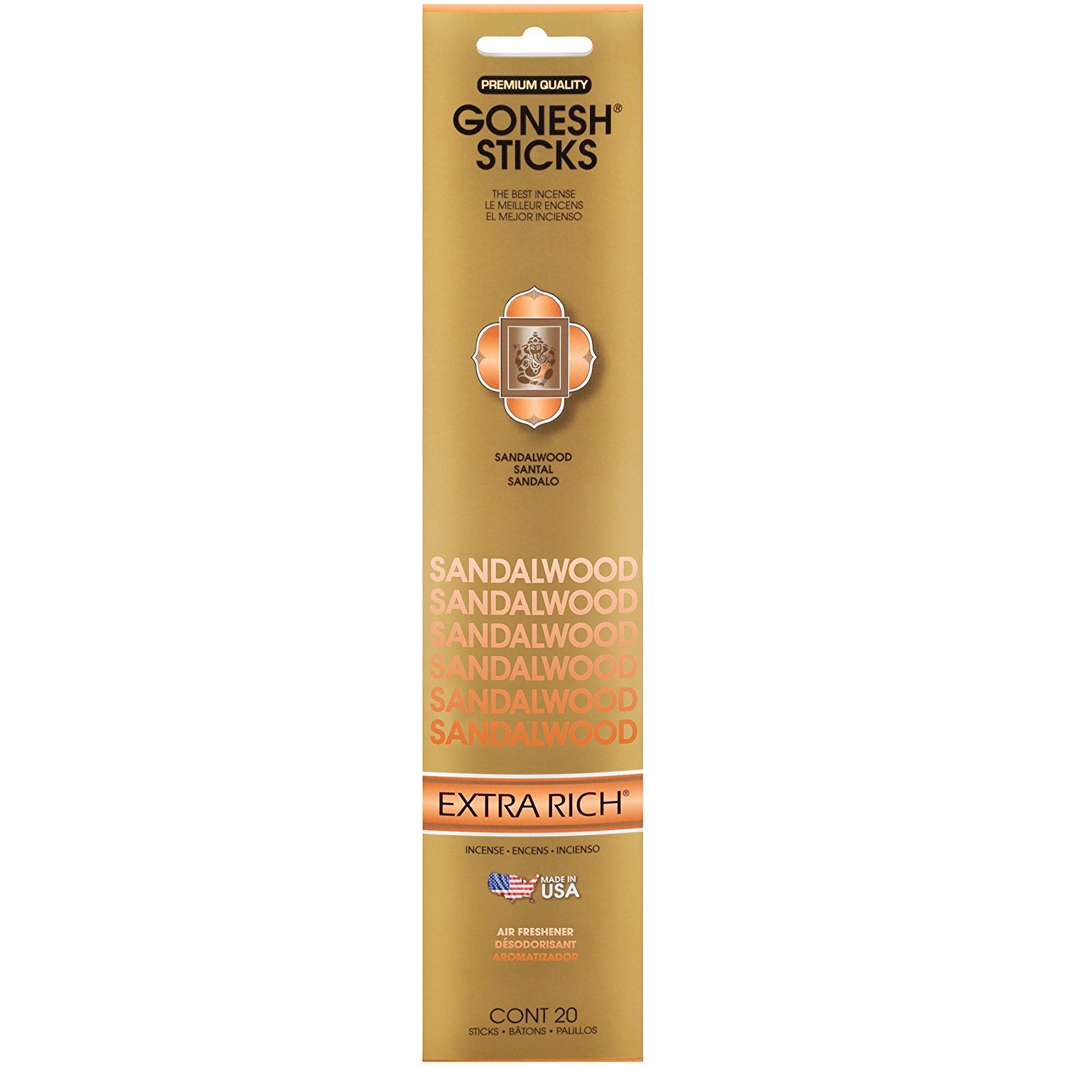 Sandalwood Goxrsa Gonesh Stick Incense Single 20 Stick Pack Gold