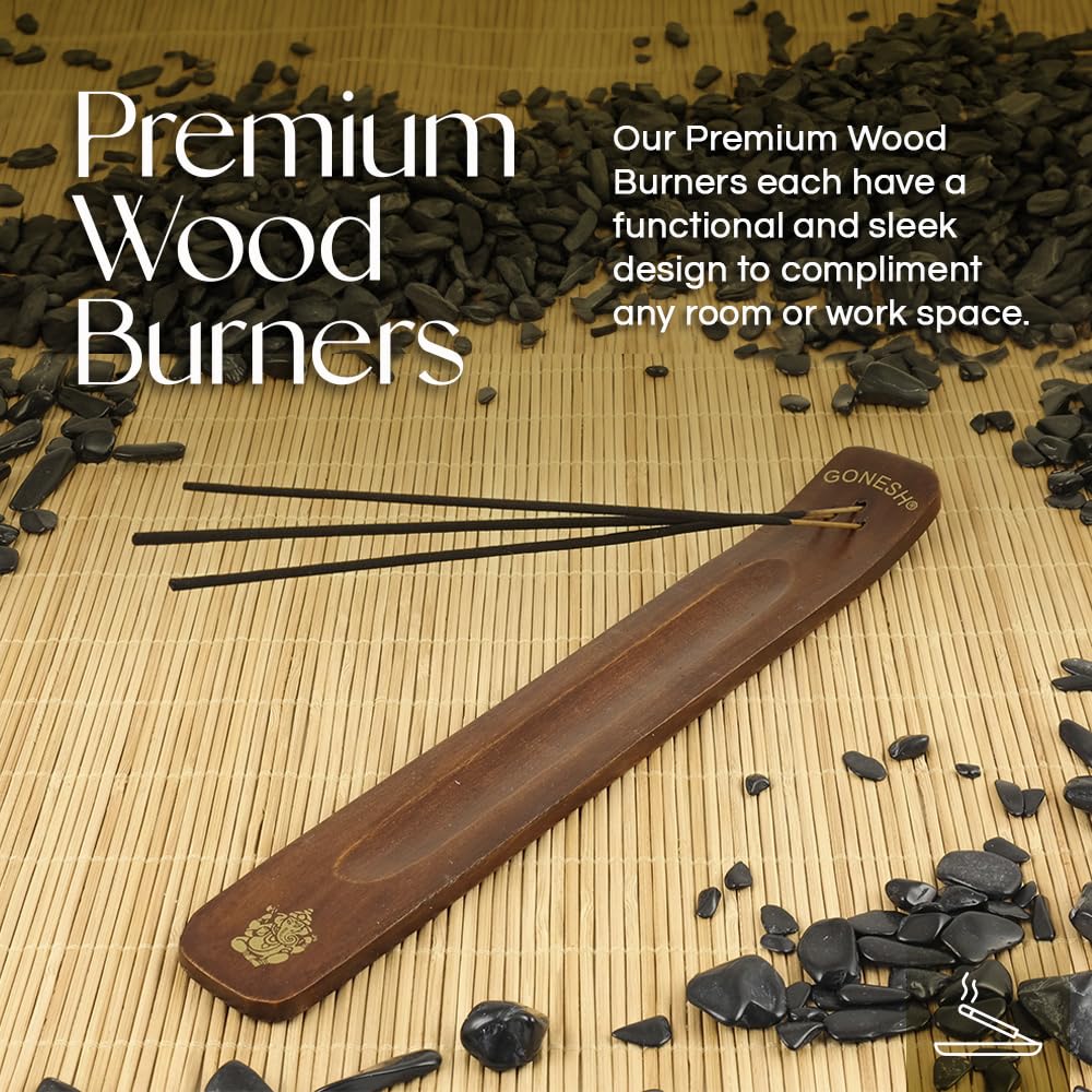 Gonesh Incense Holder Modern Home Decor Wood Incense Burner Brown 10” X 1.25” - Thumbnail 2
