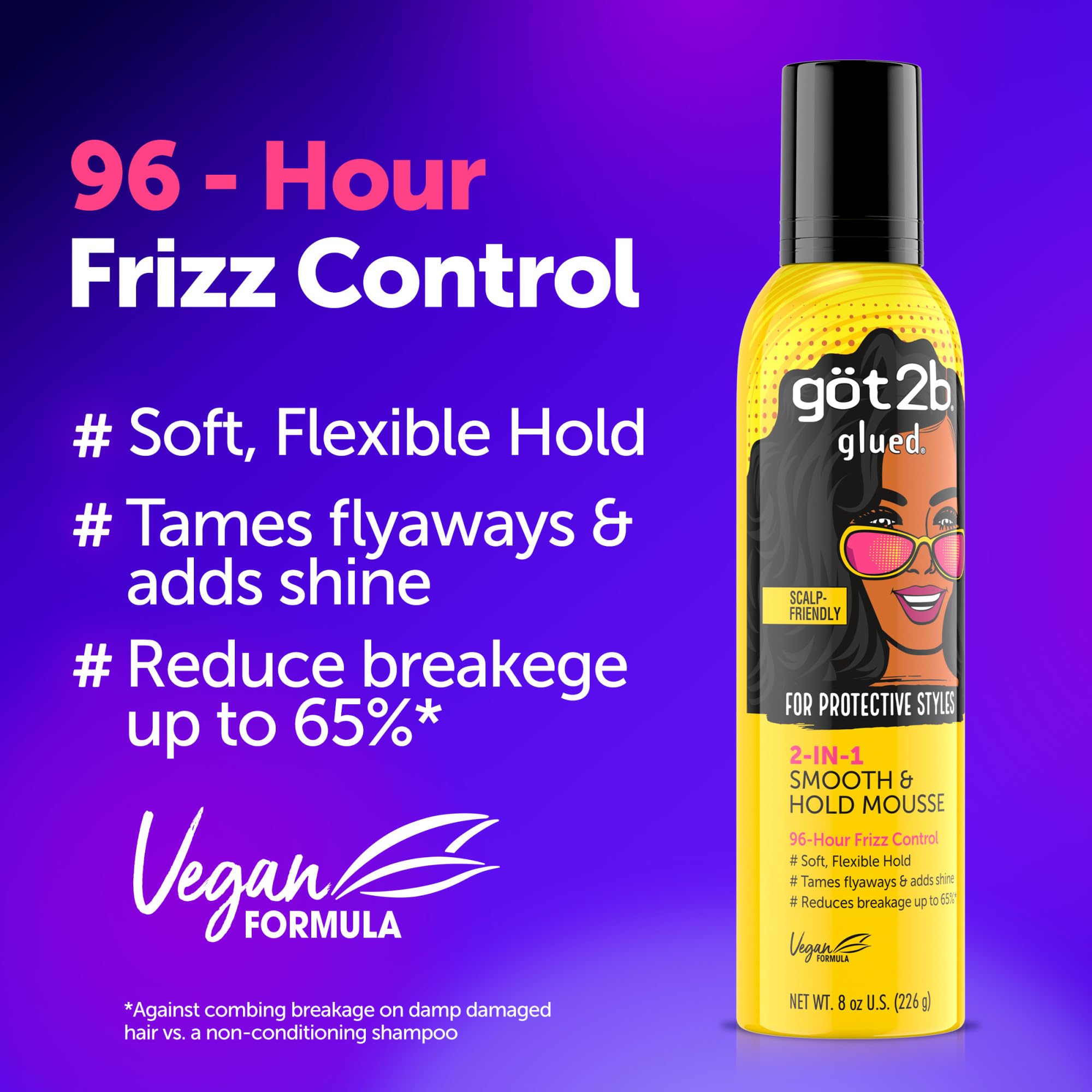 Got2b Glued 2 In 1 Smooth Hold Hair Mousse 8 Fl Oz 96 Hour Frizz Control Soft - Thumbnail 2