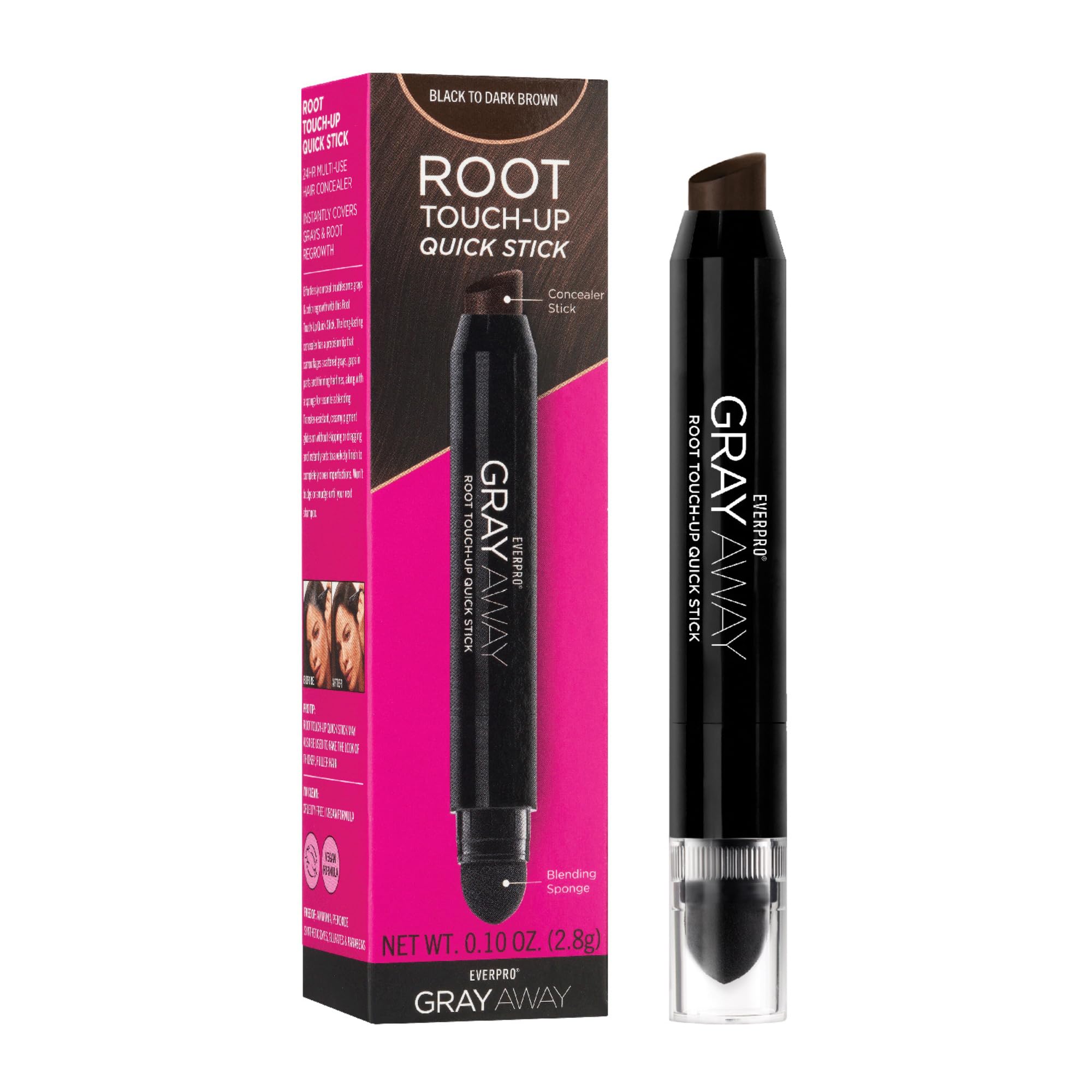 Everpro Gray Away Root Touchup Quick Stick Black/dark Brown 0.1 oz