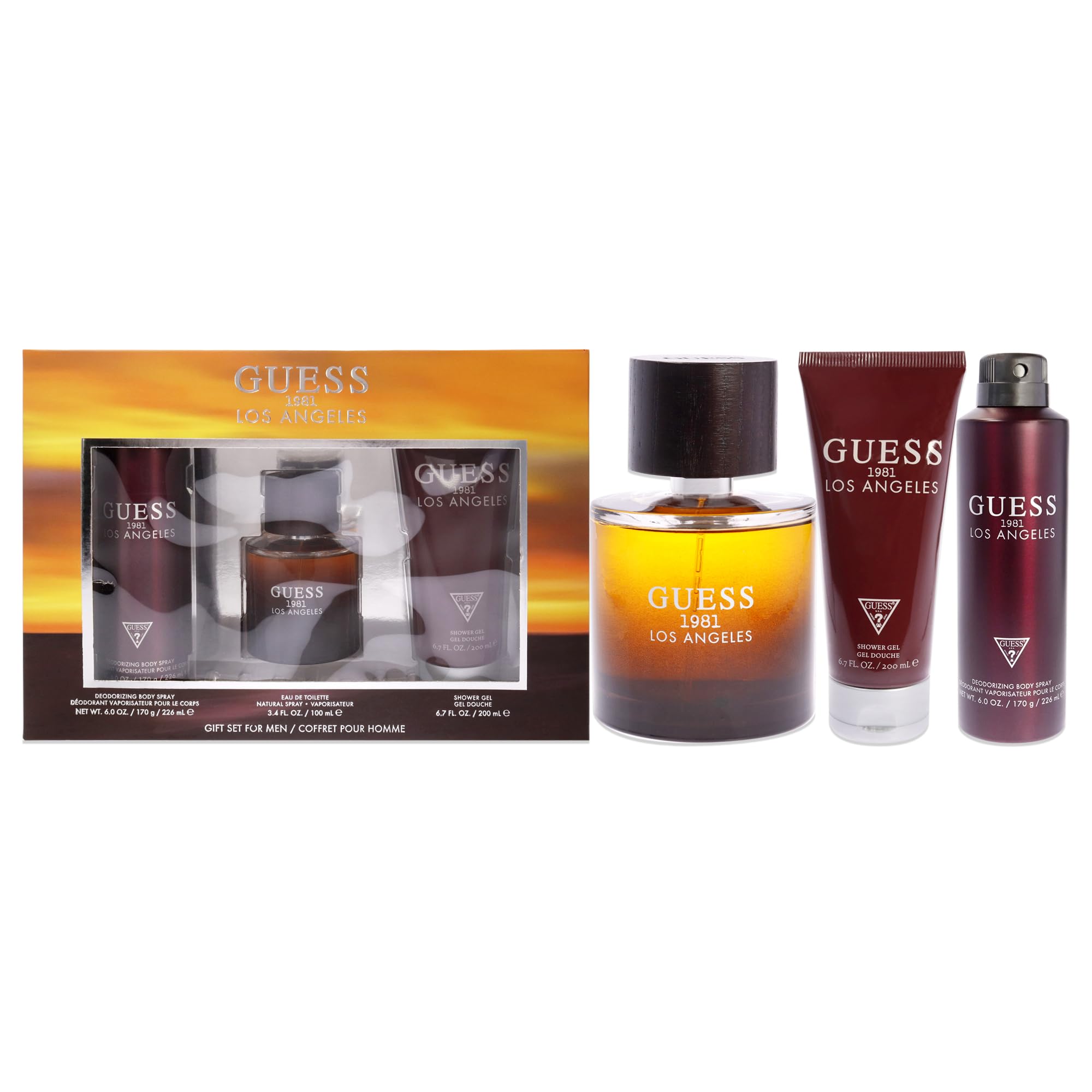 GUESS 1981 LOS ANGELES(M)(W/B)3PC SET(3.4oz edt sp,6.0oz Deodorizing Body Spray,6.7oz Shower Gel)