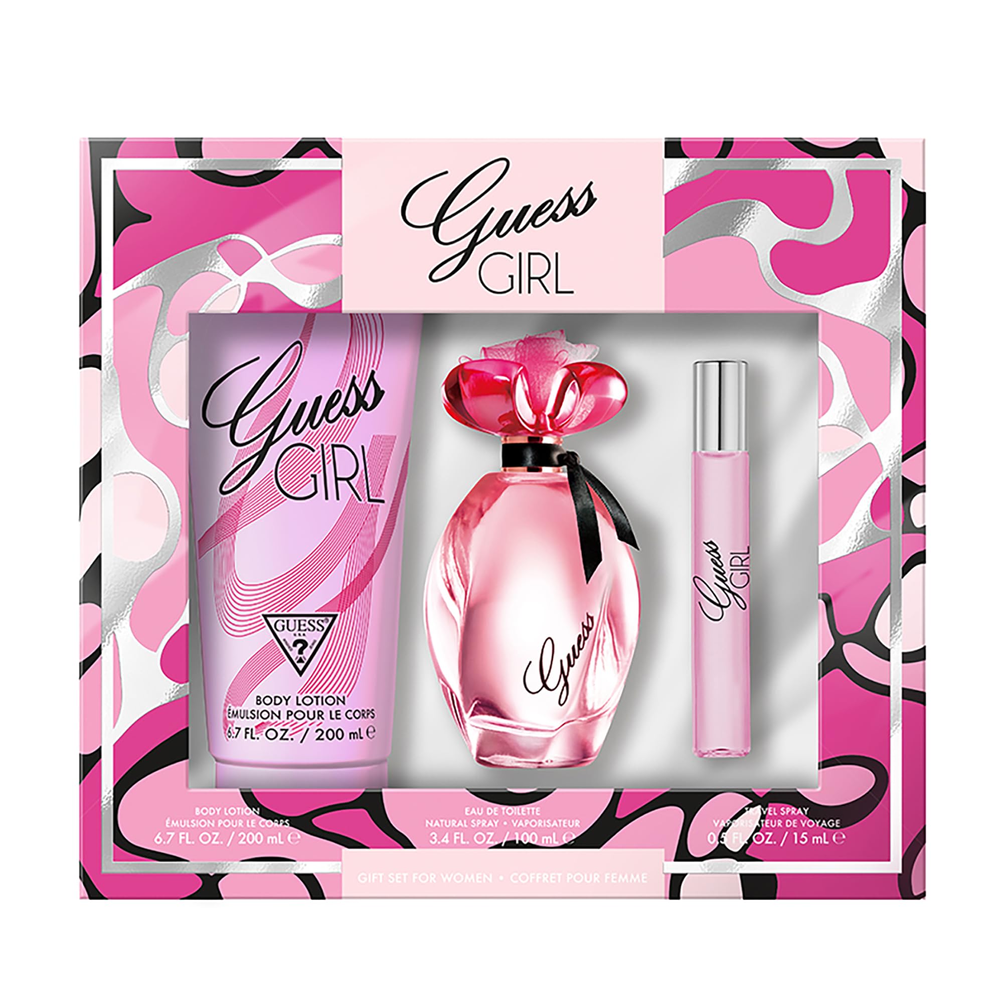 GUESS GIRL(W)(W/B)3PC SET(LI FREE)(3.4oz edt sp,6.7oz body lotion,15ml travel sp)