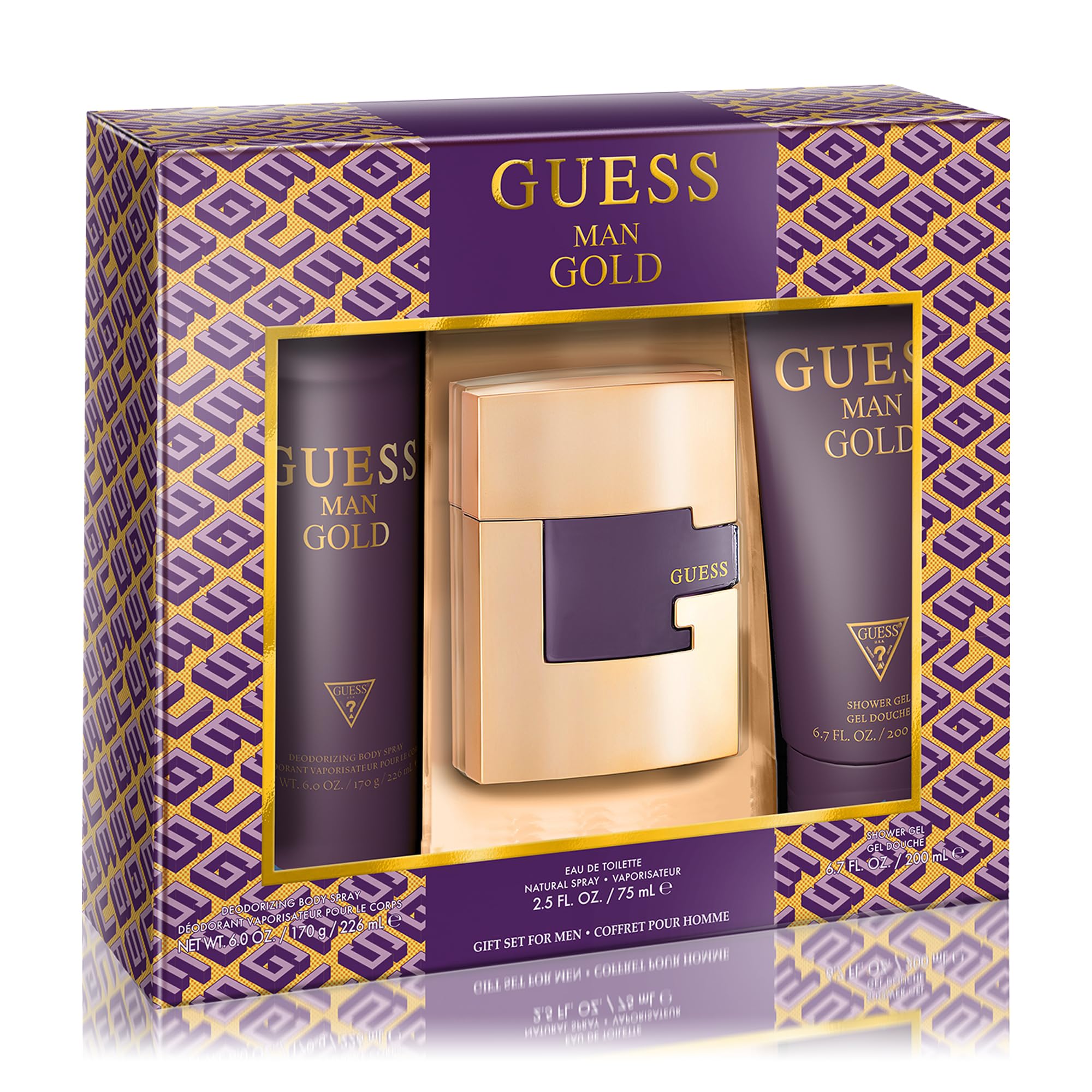 GUESS GOLD(M)(W/B)(LI FREE)3PC SET(2.5oz edt sp,6.0oz body spray,6.7oz shower gel)