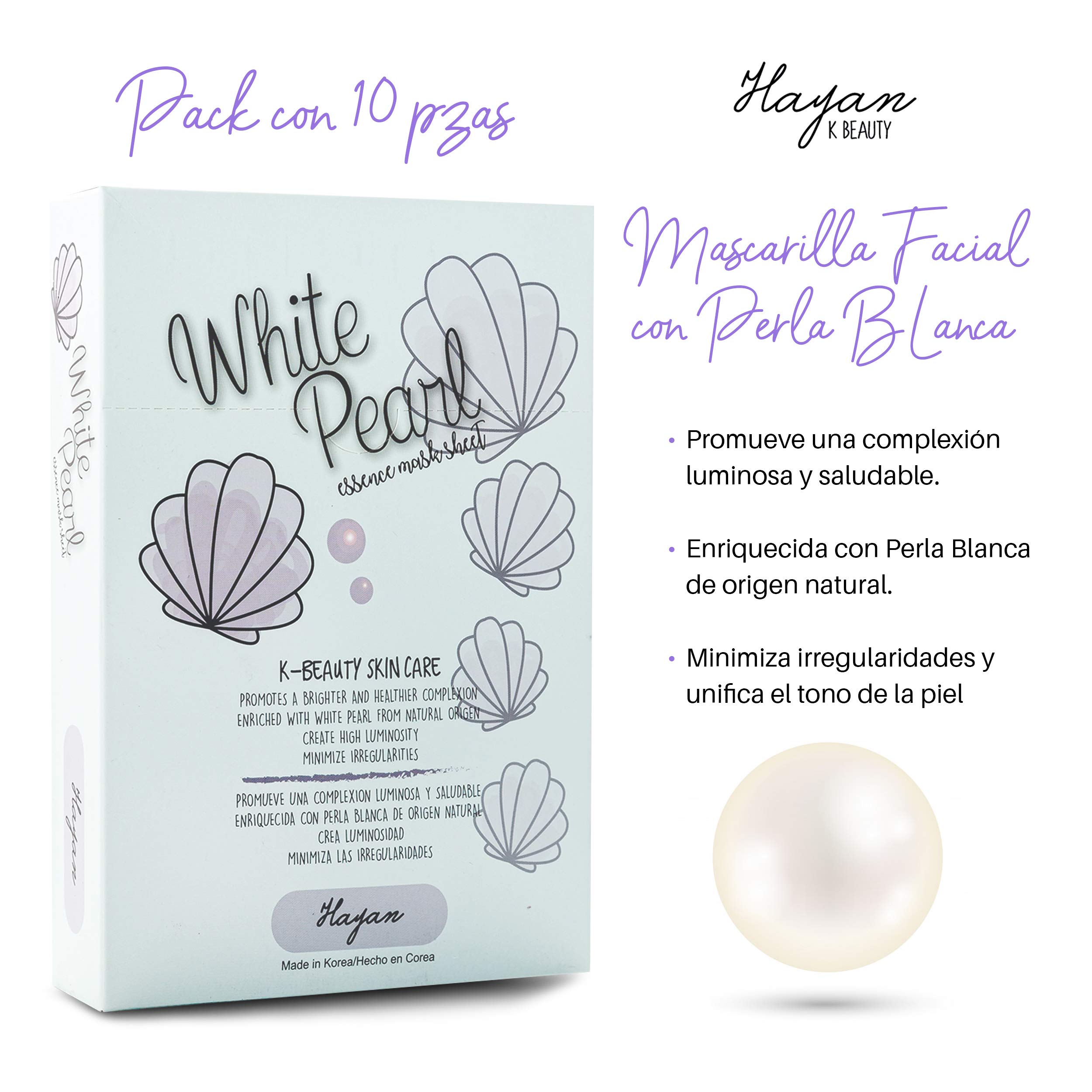 (10-pack) White Pearl Sheet Mask | Hayan K Beauty Skin Care Face Masks | Moisturizing, Soothing, Brightening, Refreshing Facial Mask - 10 Pieces - Thumbnail 3