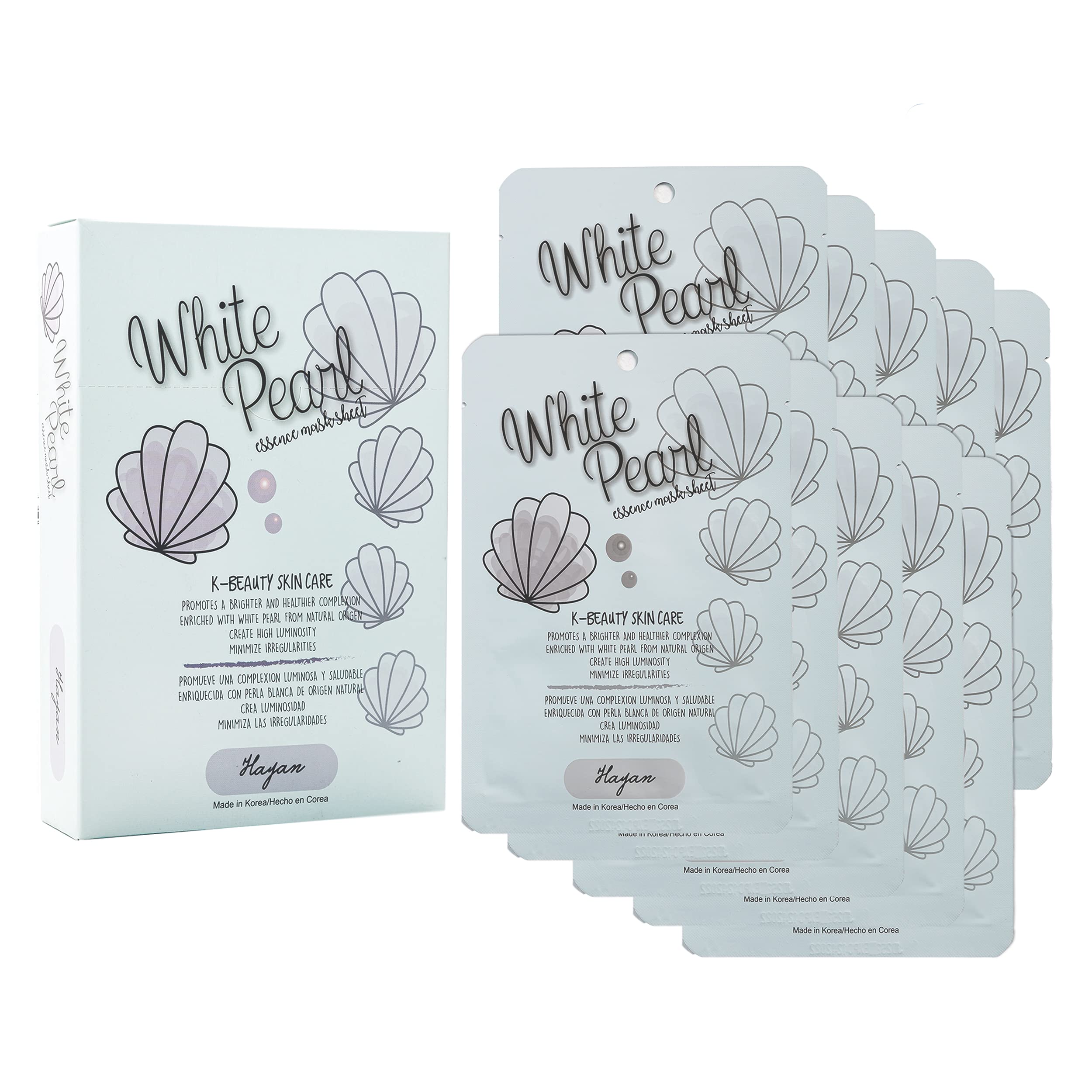 (10-pack) White Pearl Sheet Mask | Hayan K Beauty Skin Care Face Masks | Moisturizing, Soothing, Brightening, Refreshing Facial Mask - 10 Pieces