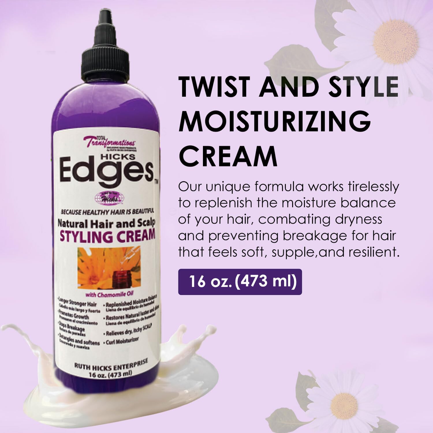 Hicks Edges Natural Hair and Scalp Styling Cream With Chamomile Oil Purple - Thumbnail 2