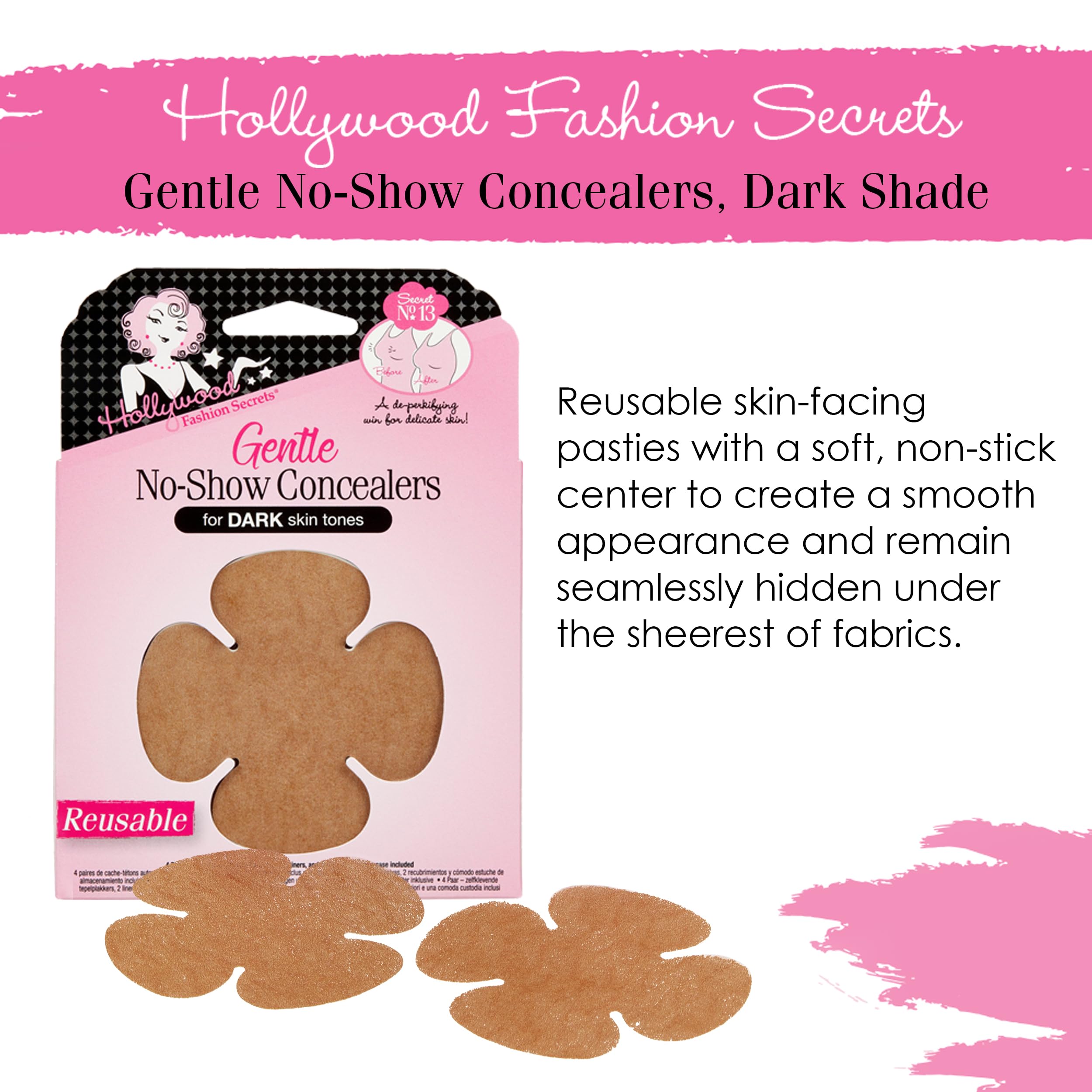 Hollywood Fashion Secrets Gentle No Show Concealers Dark Reusable Soft Petal - Thumbnail 3