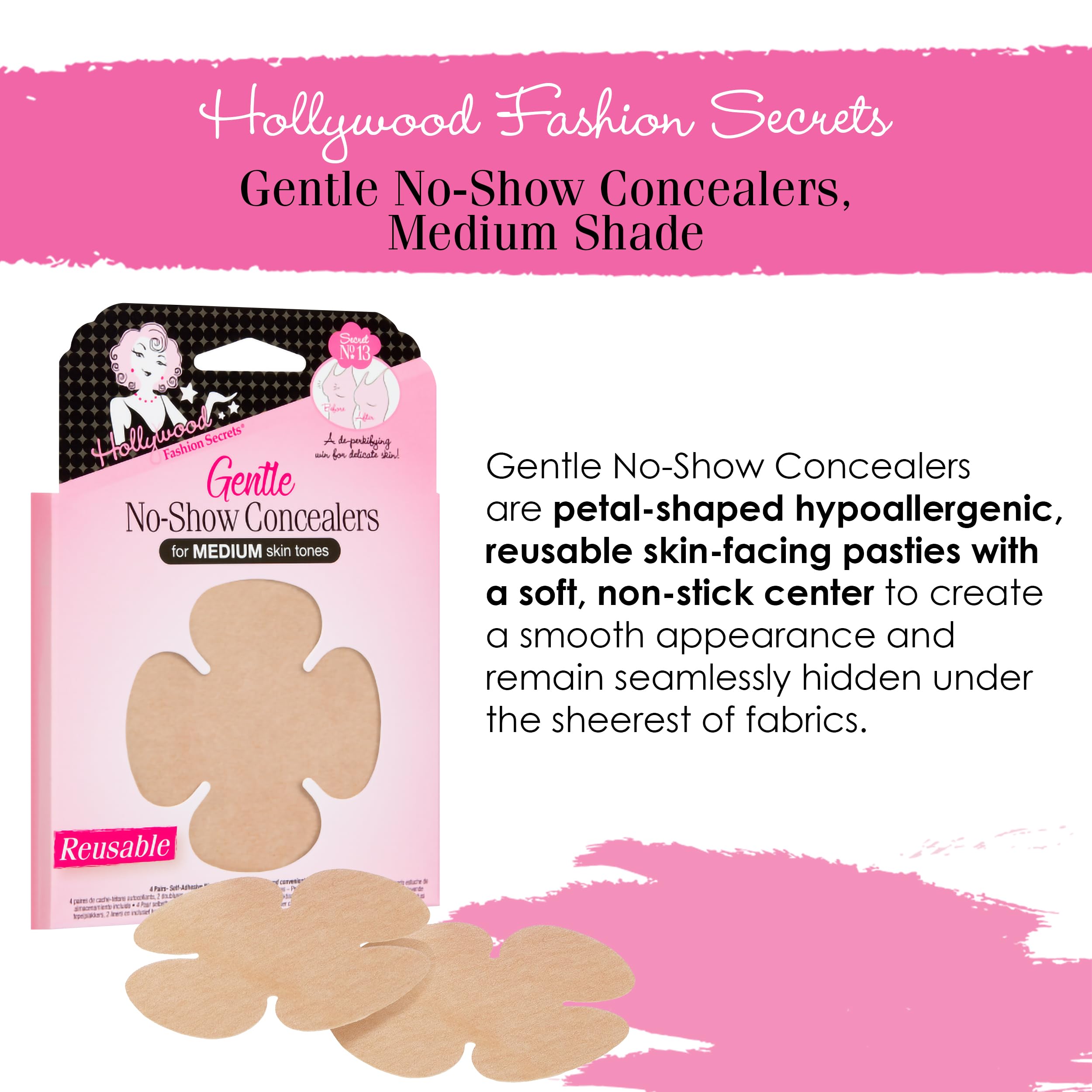 Hollywood Fashion Secrets Gentle No Show Concealers Medium Reusable Soft Petal - Thumbnail 3