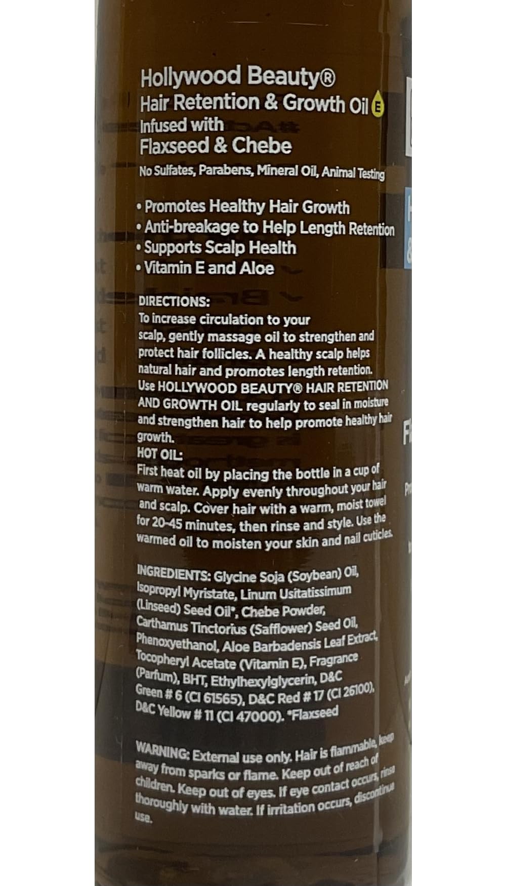 Hollywood Beauty Hair Retention and Growth Oil With Flaxseed and Chebe 4 oz