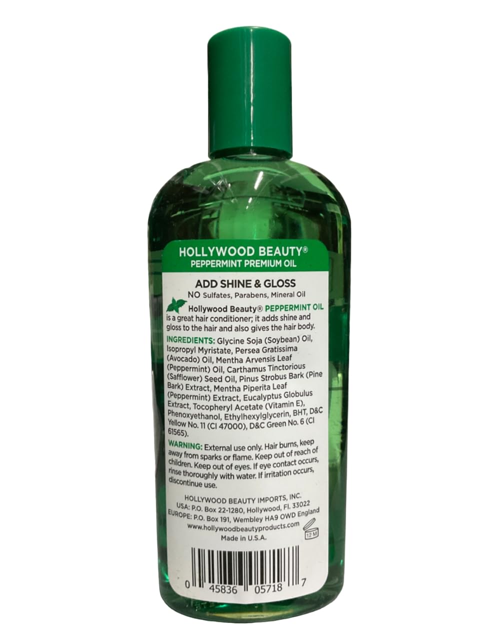 Hollywood Beauty Peppermint Hair Oil Bottle Conditions Both Hair and Skin - Thumbnail 3