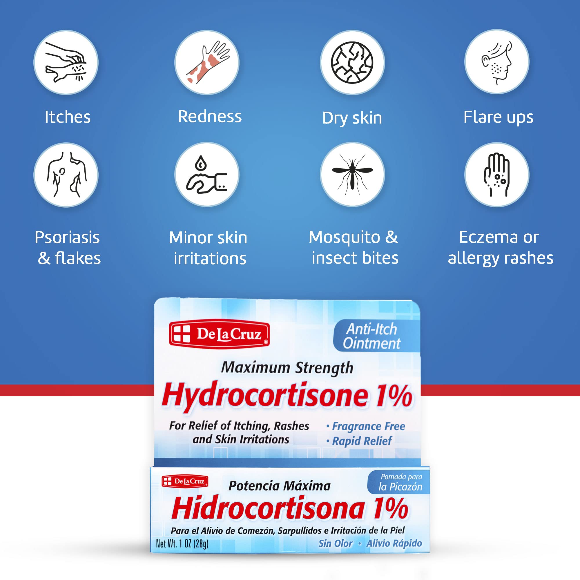 De la Cruz 1% Hydrocortisone Ointment Maximum Strength Topical Anti Itch - Thumbnail 3