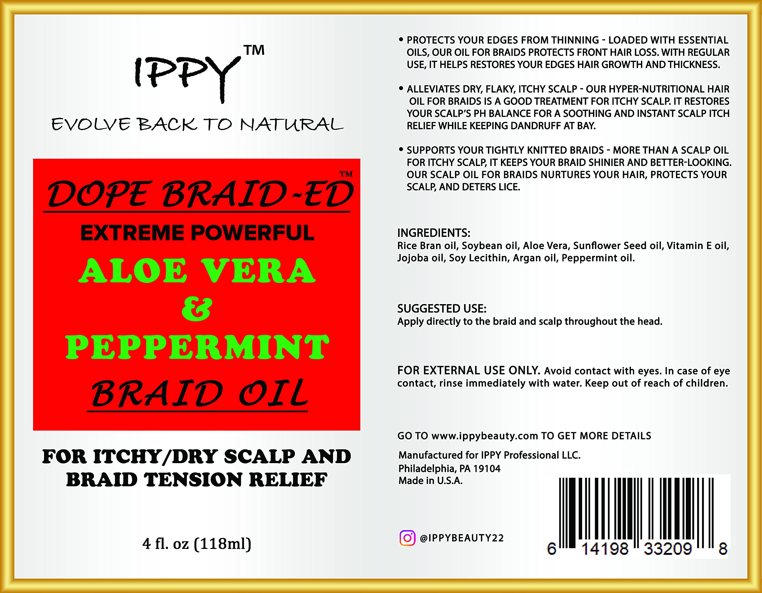 Ippy Dope Braid~ed Aloe Vera Peppermint Braid Oil 4 oz