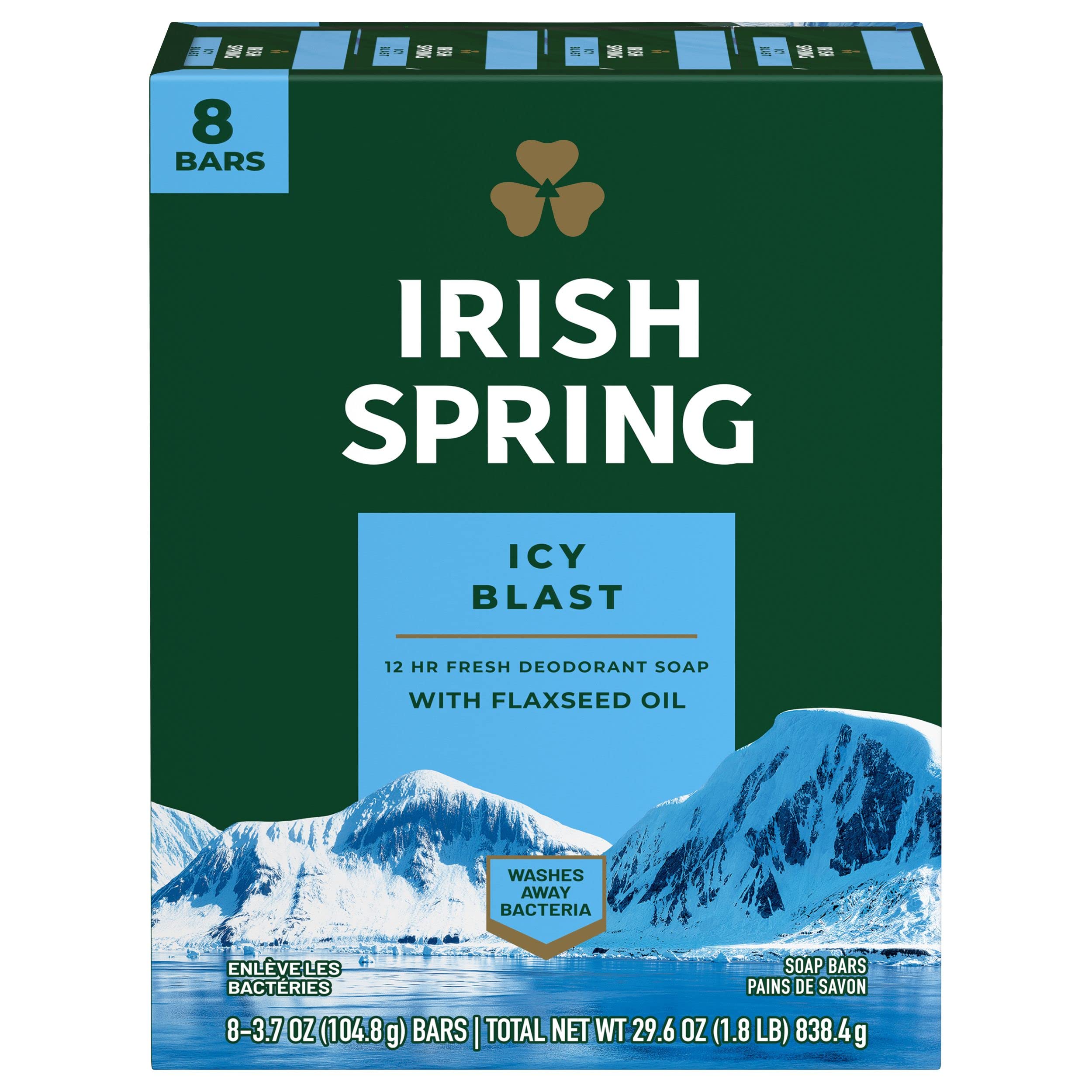 Irish Spring Icyblast Cool Refreshment Deodorant Soap Unisex Soap 8 Count Unisex