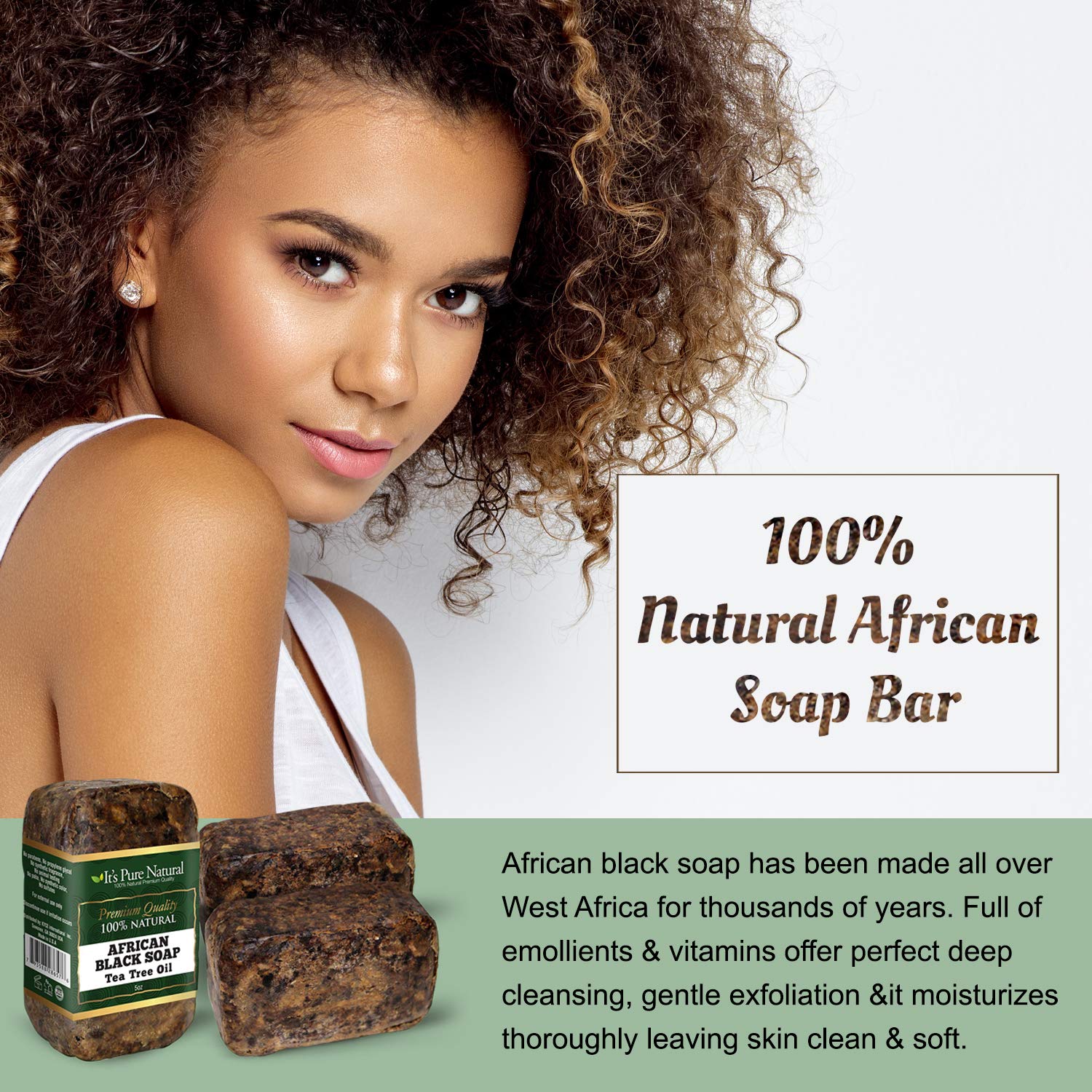 It's Pure Natural African Black Soap Bars With Tea Tree Organic Raw Soap for - Thumbnail 2