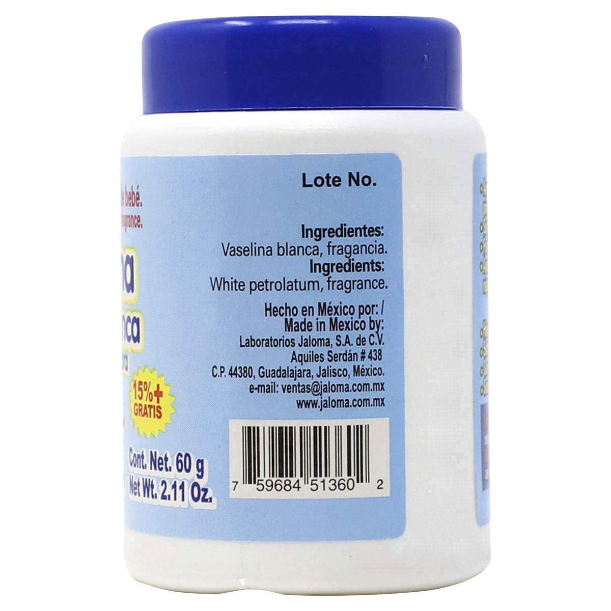 Jaloma Baby White Petrolatum Vaselina Blanca for Babies 60gr 2.11 oz - Thumbnail 2