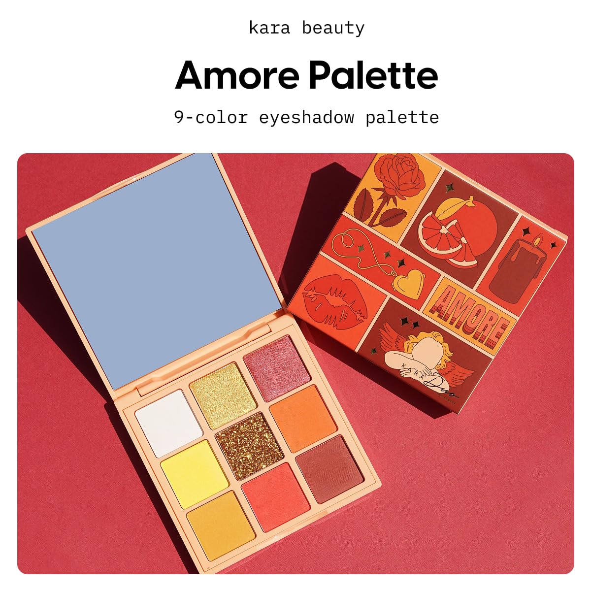 (24-pack) Kara Beauty AMORE Eyeshadow Palette 9-Color Makeup Palette with Mattes, Shimmer Eyeshadow & Glitter for Eye Shadow, Blush, Contour Palette Looks - Travel Size Makeup Set for Beauty Creations