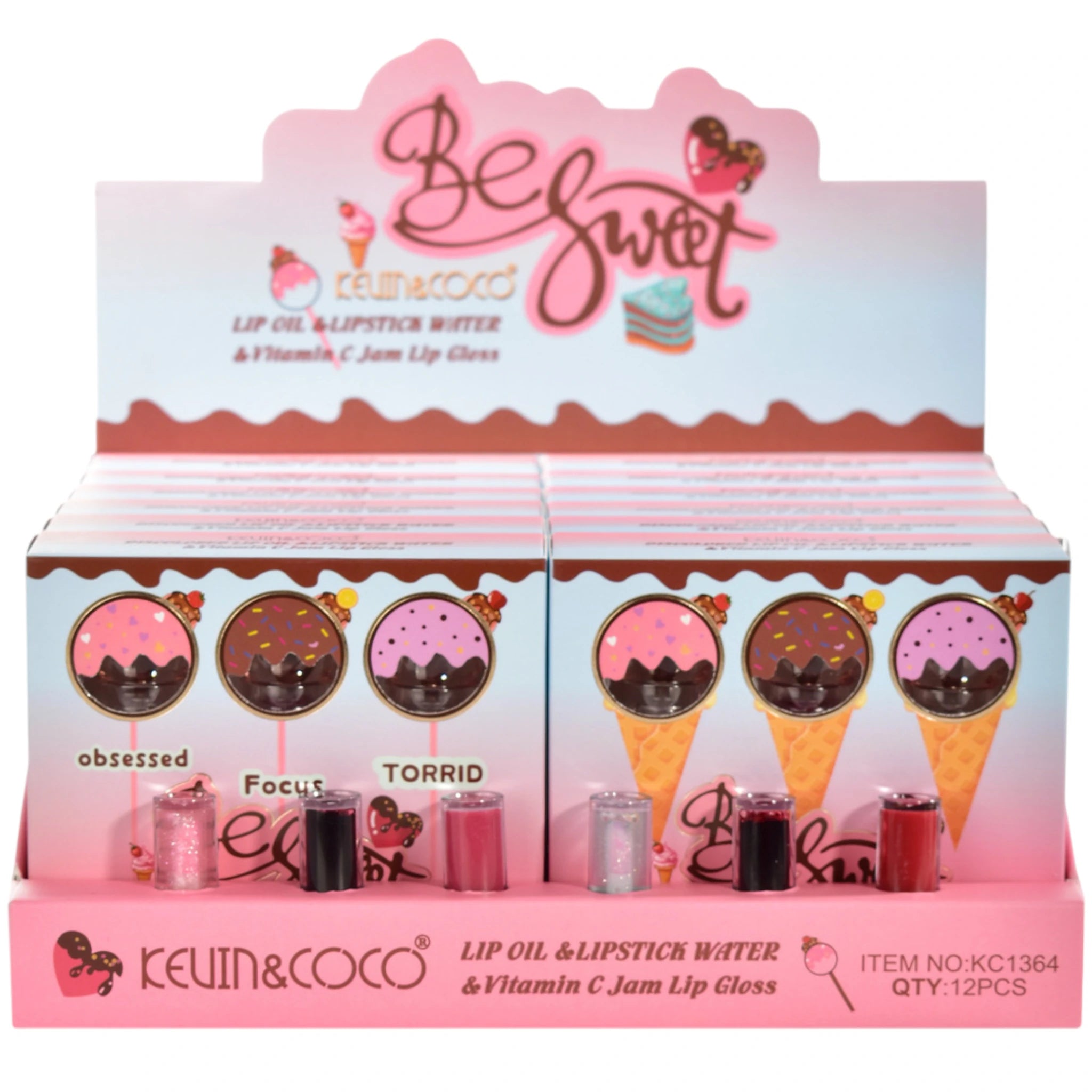 (12-pack) Kevin & Coco Be Sweet Lip Oil & Lipstick Water - Image 1