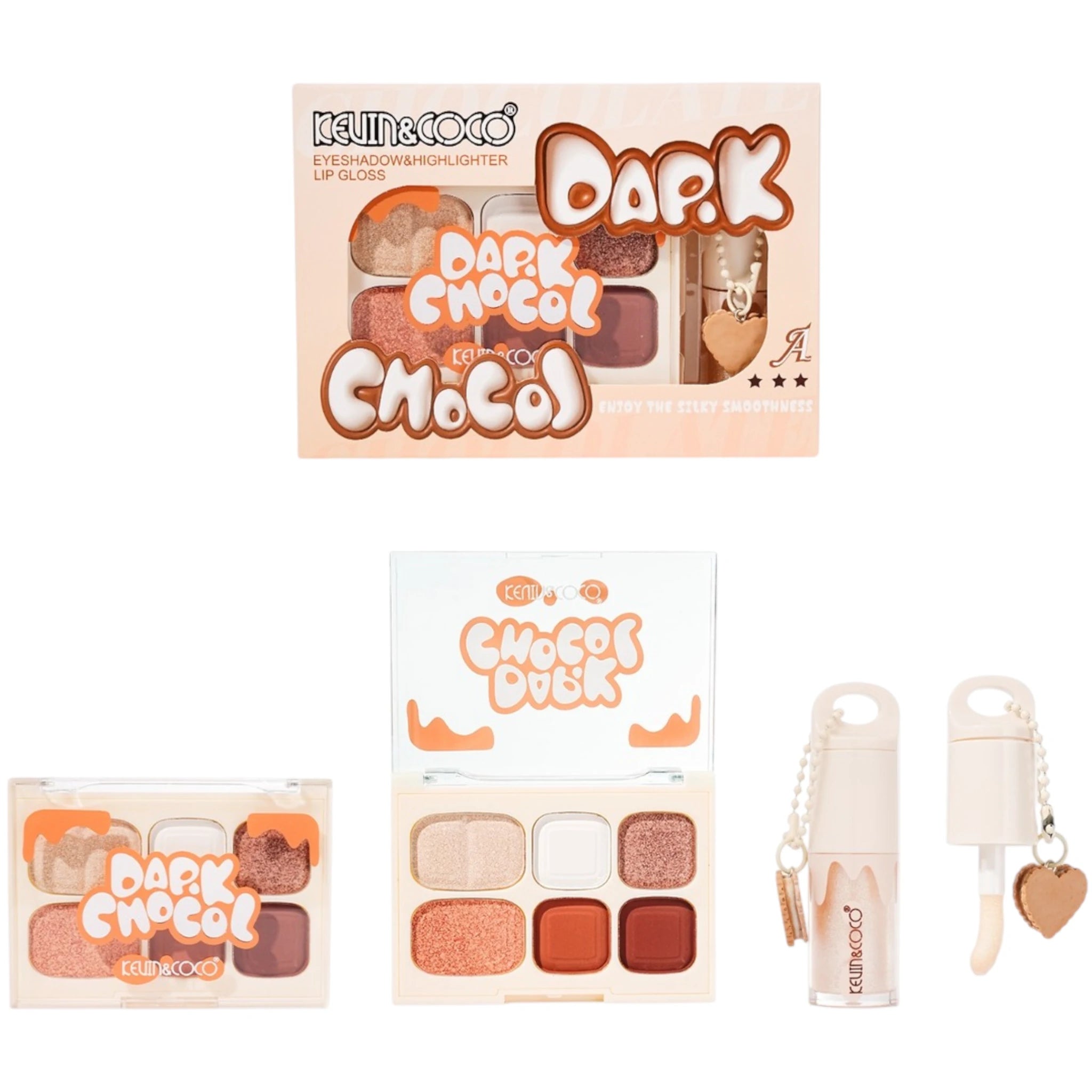 (6-pack) Kevin & Coco Dark Chocol Palette & Lip Gloss (Set) - Thumbnail 2