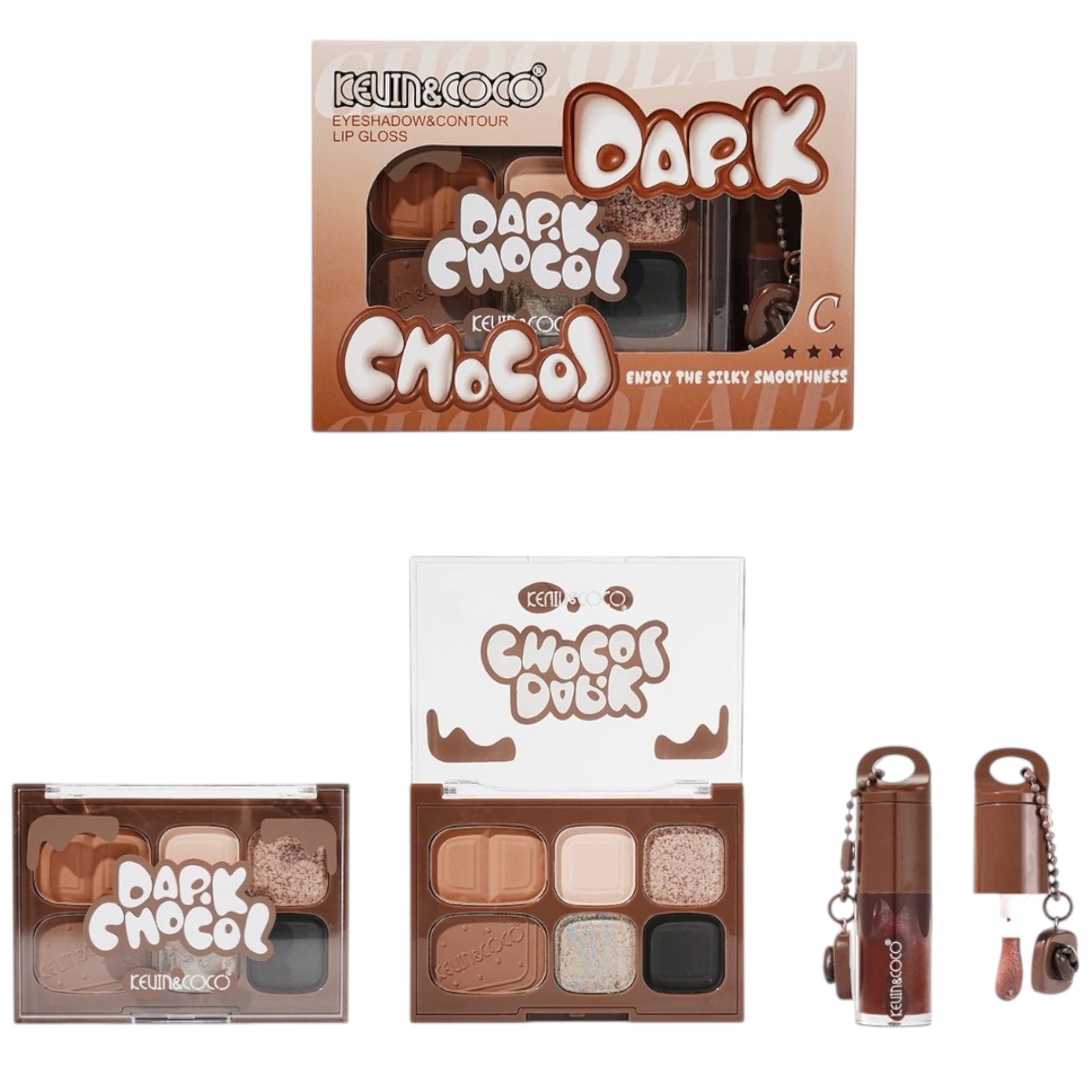 (6-pack) Kevin & Coco Dark Chocol Palette & Lip Gloss (Set) - Thumbnail 2