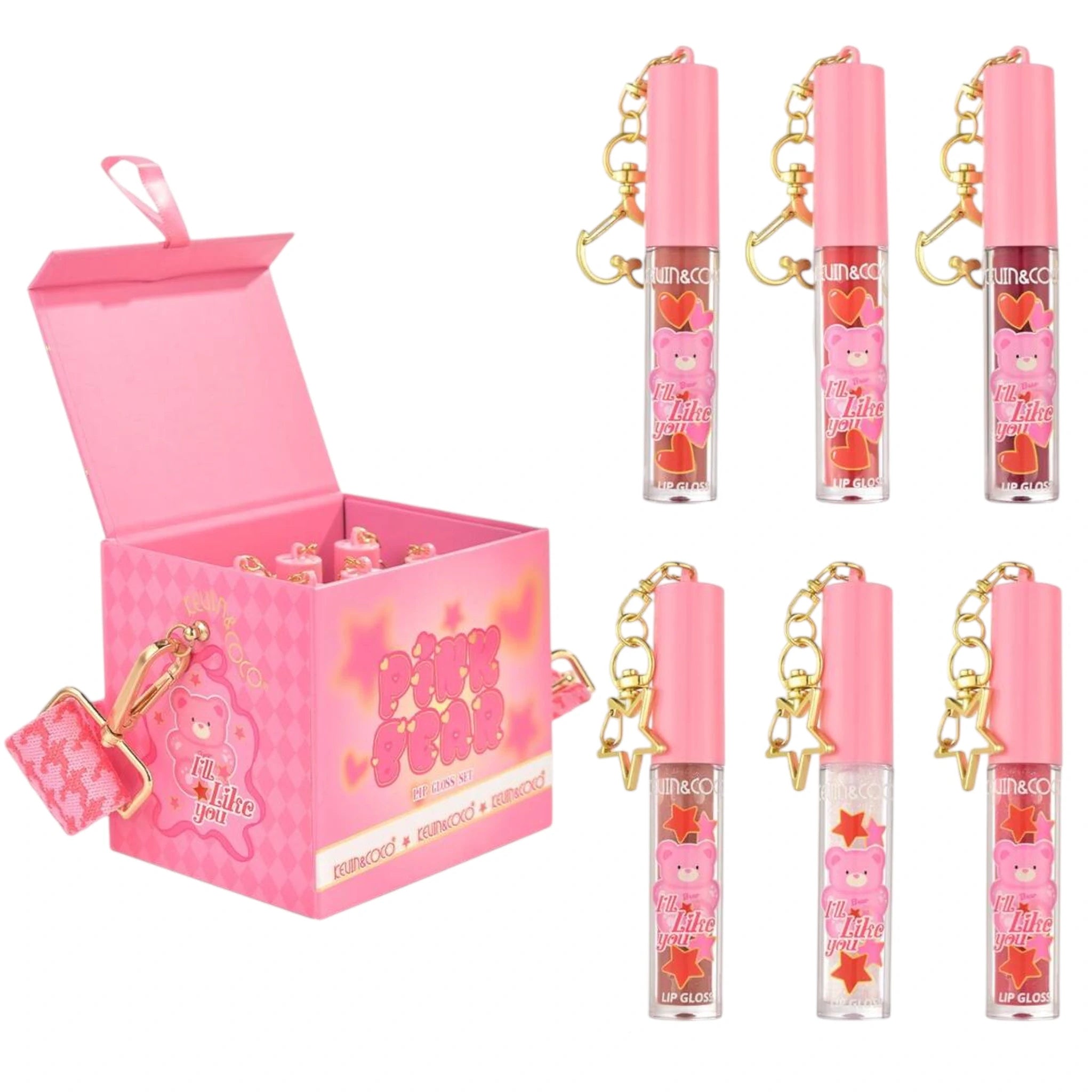 (6-pack) Kevin & Coco Pink Bear Box Lip Gloss (Set)