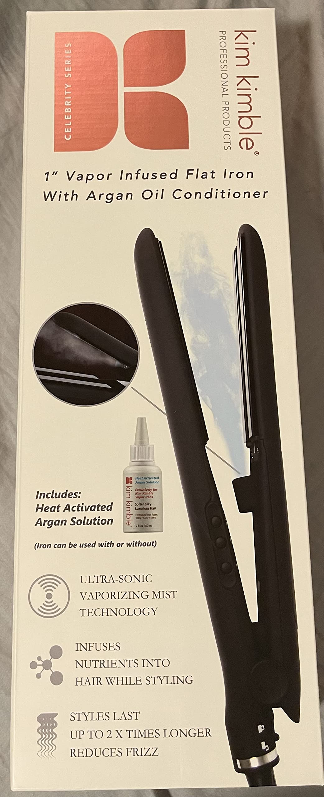 Kim Kimble 1” Vapor Infused Flat Iron With Aragon Oil Conditioner
